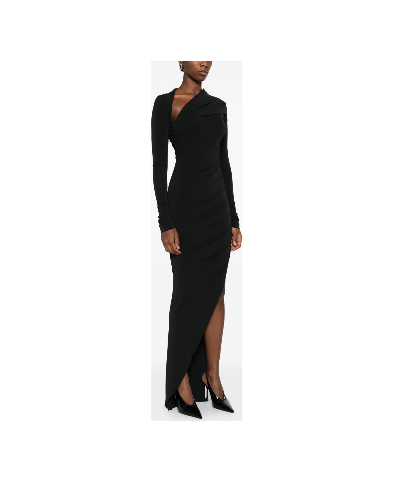 Amen Black Asymmetrical Draped Dress - Black