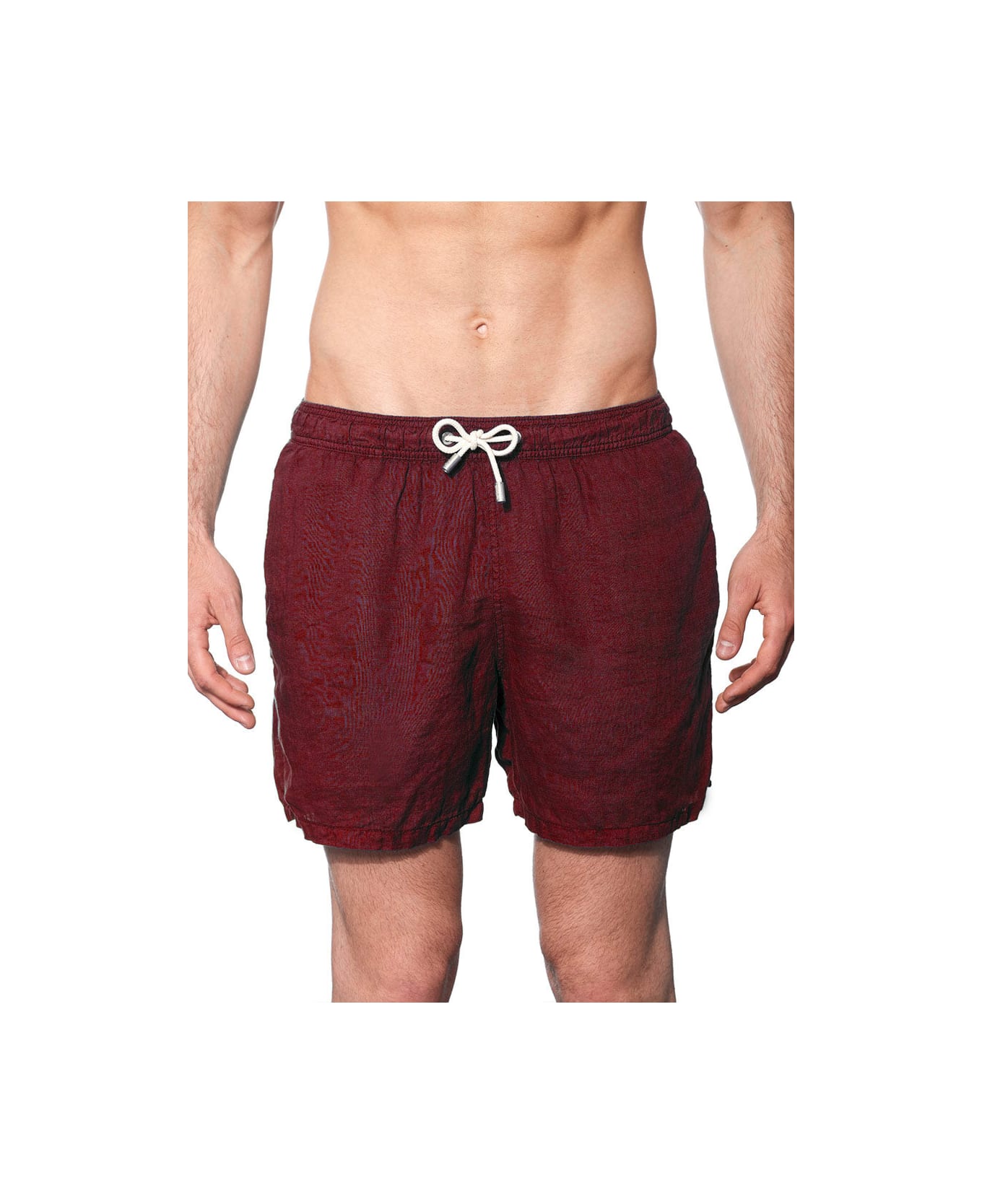 MC2 Saint Barth Solid Bordeaux Mid-length Linen Swim Shorts - RED