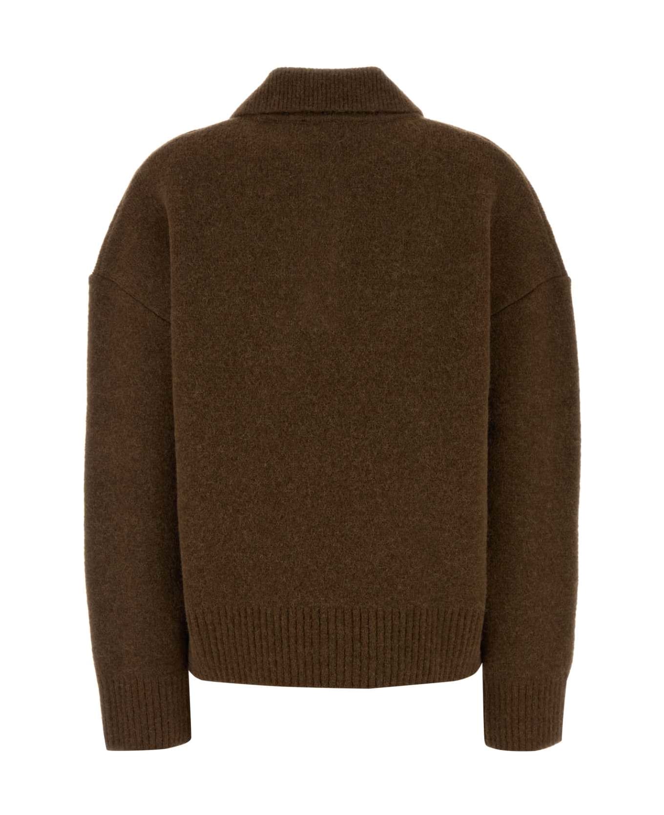 Ami Alexandre Mattiussi Brown Stretch Alpaca Blend Polo Shirt - HAZELNUTOFFWHITE