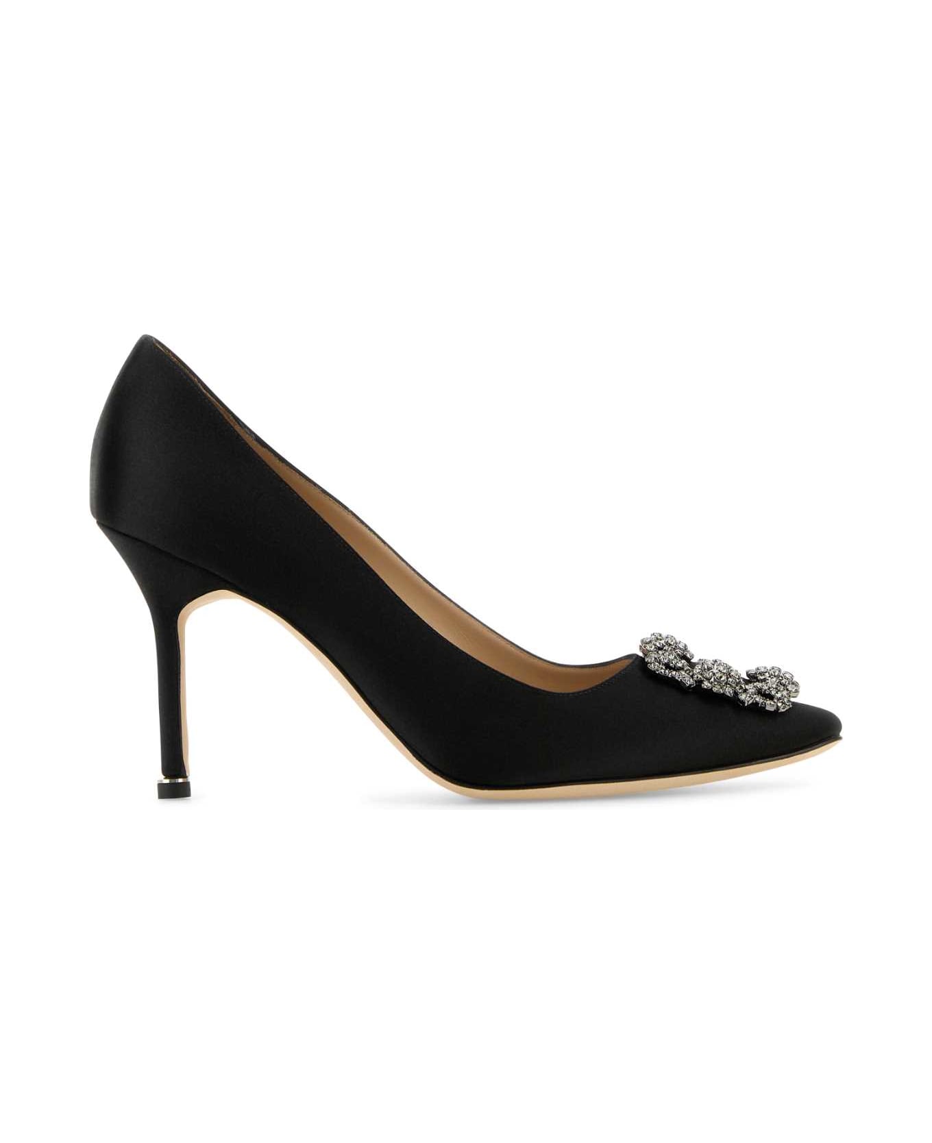 Manolo Blahnik Black Satin Hangisi Pumps - BLCK