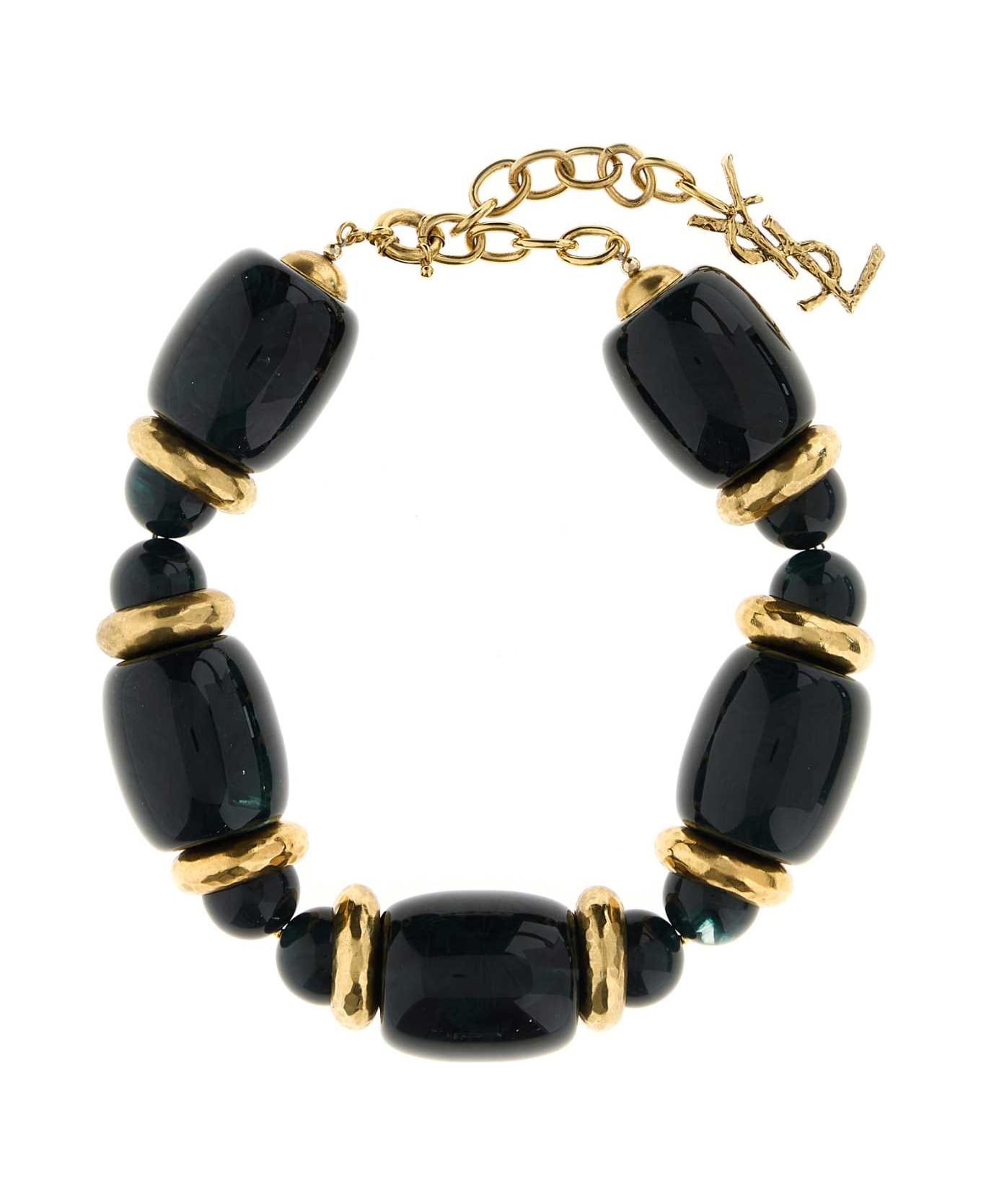 Saint Laurent Two-tone Resin And Metal Necklace - OR LAITON/VERT FONCE