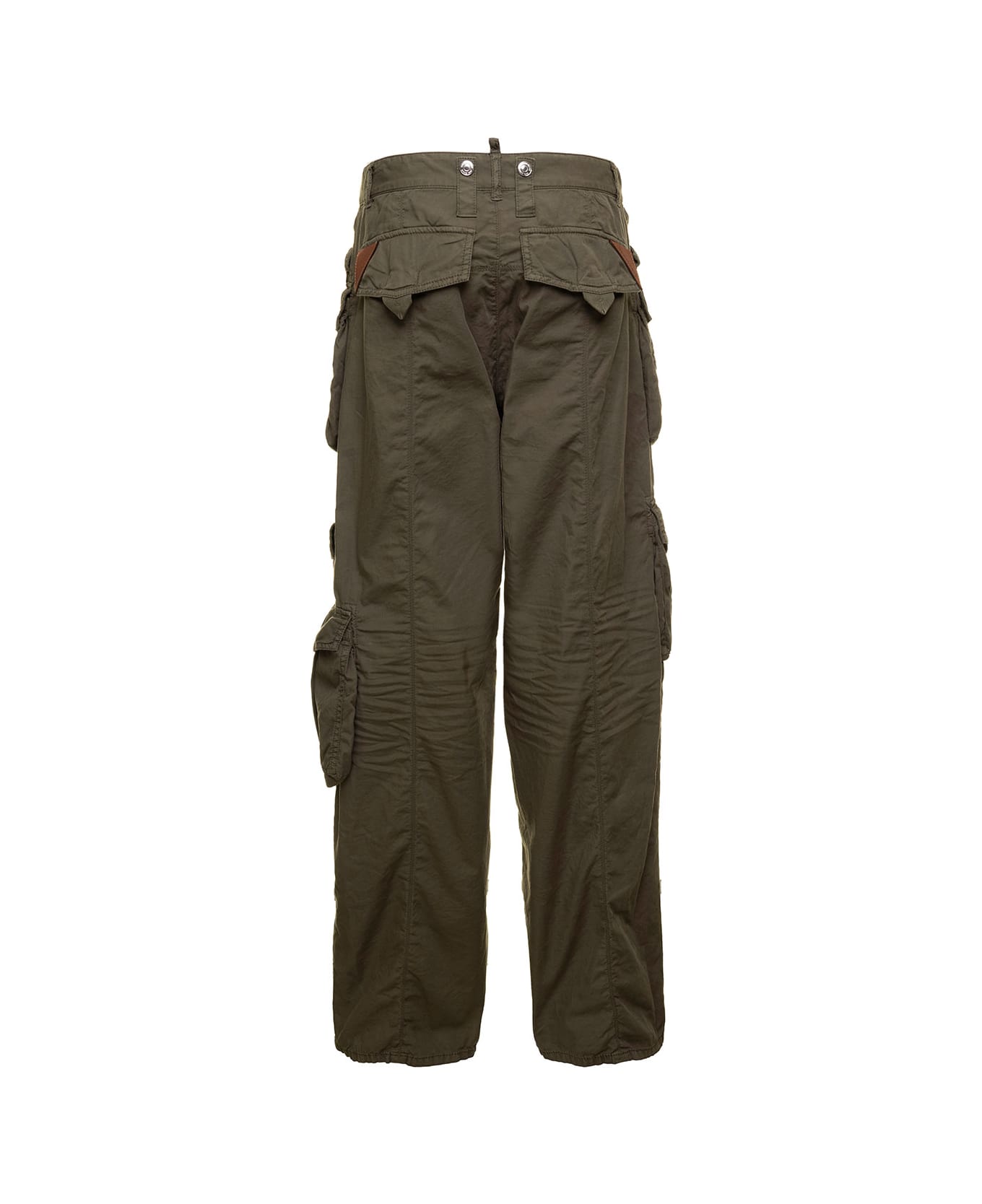 Dsquared2 Military Green Low Waisted Cargo Pants With Branded Buttons In Stretch Cotton Woman - Green ボトムス