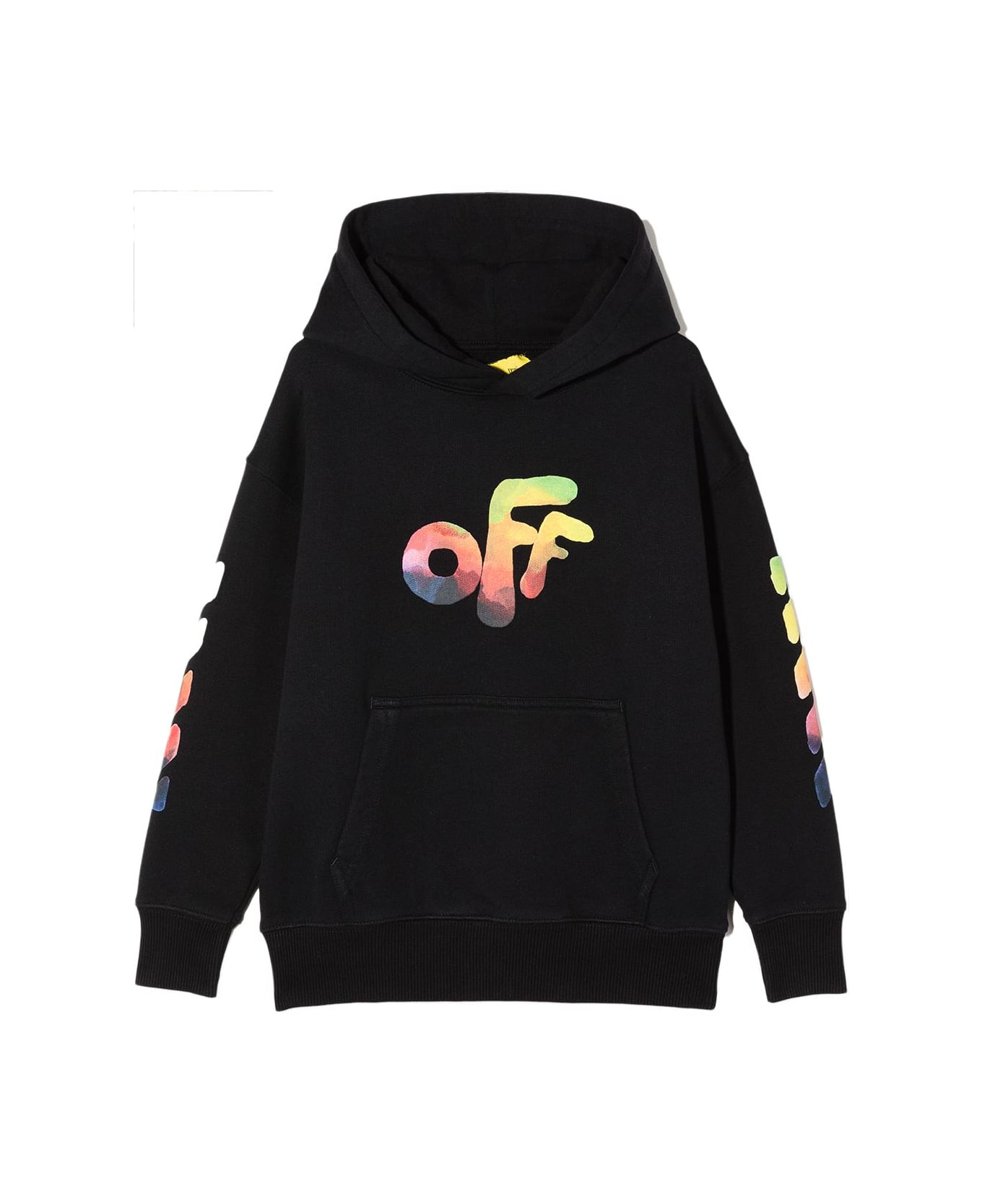 Off-White Off Rounded Watercolor Black Kids Hoodie - Black/multi