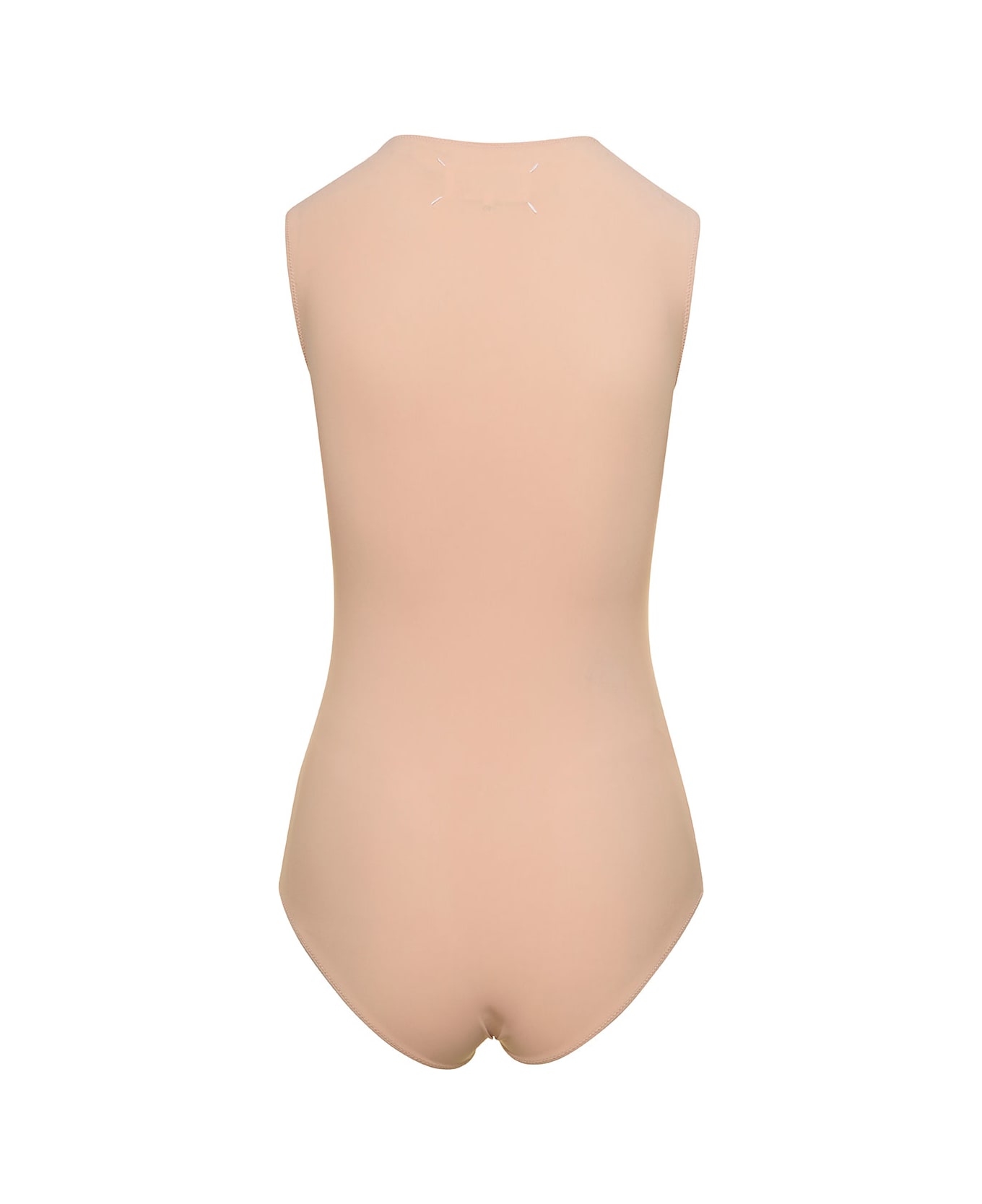 Maison Margiela Nude Crewneck Bodysuit With Iconic 4 Stitches In Tech Jersey Woman - Beige