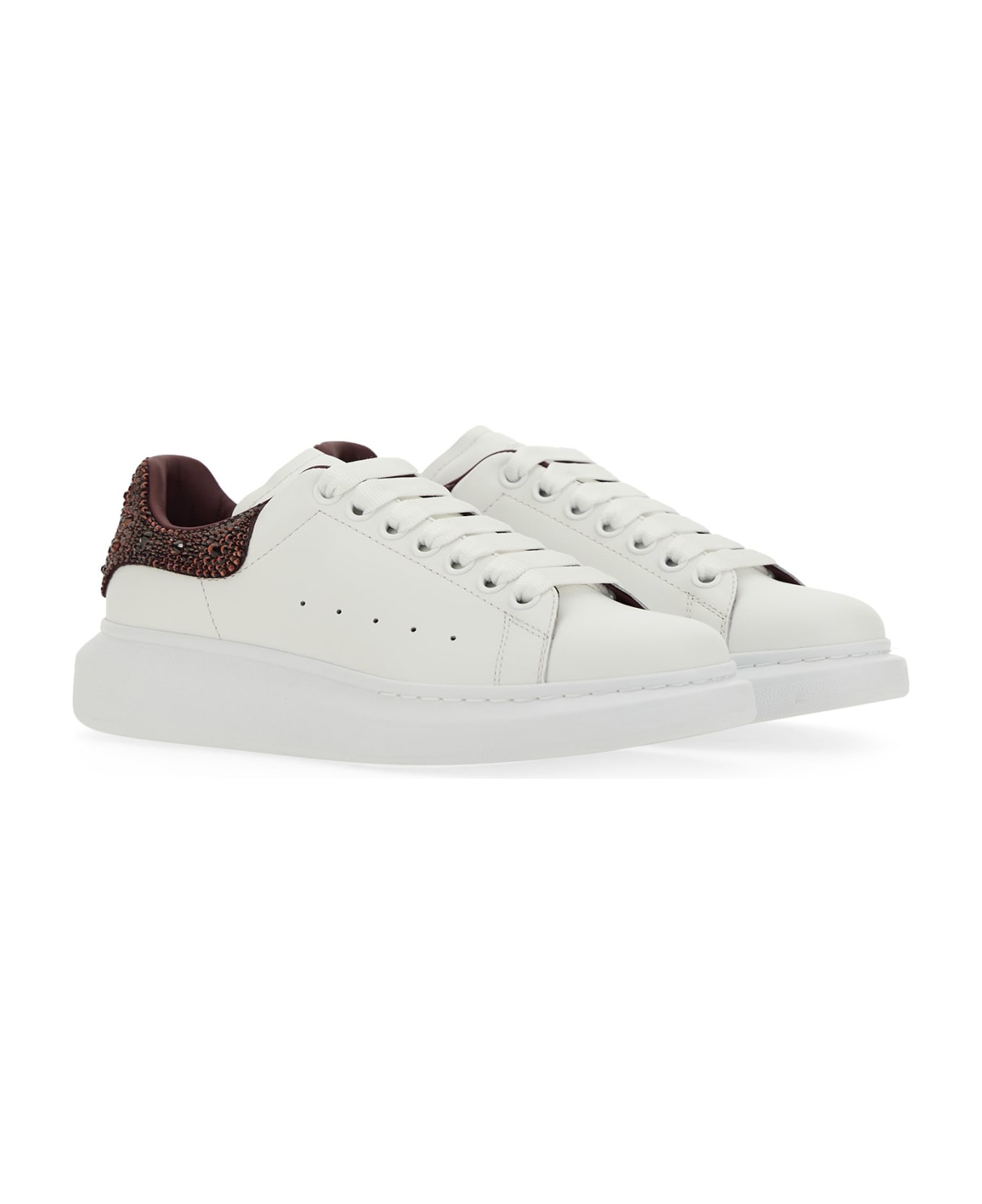 Alexander McQueen Oversized Sneakers In White And Dark Burgundy With Rhinestones - White