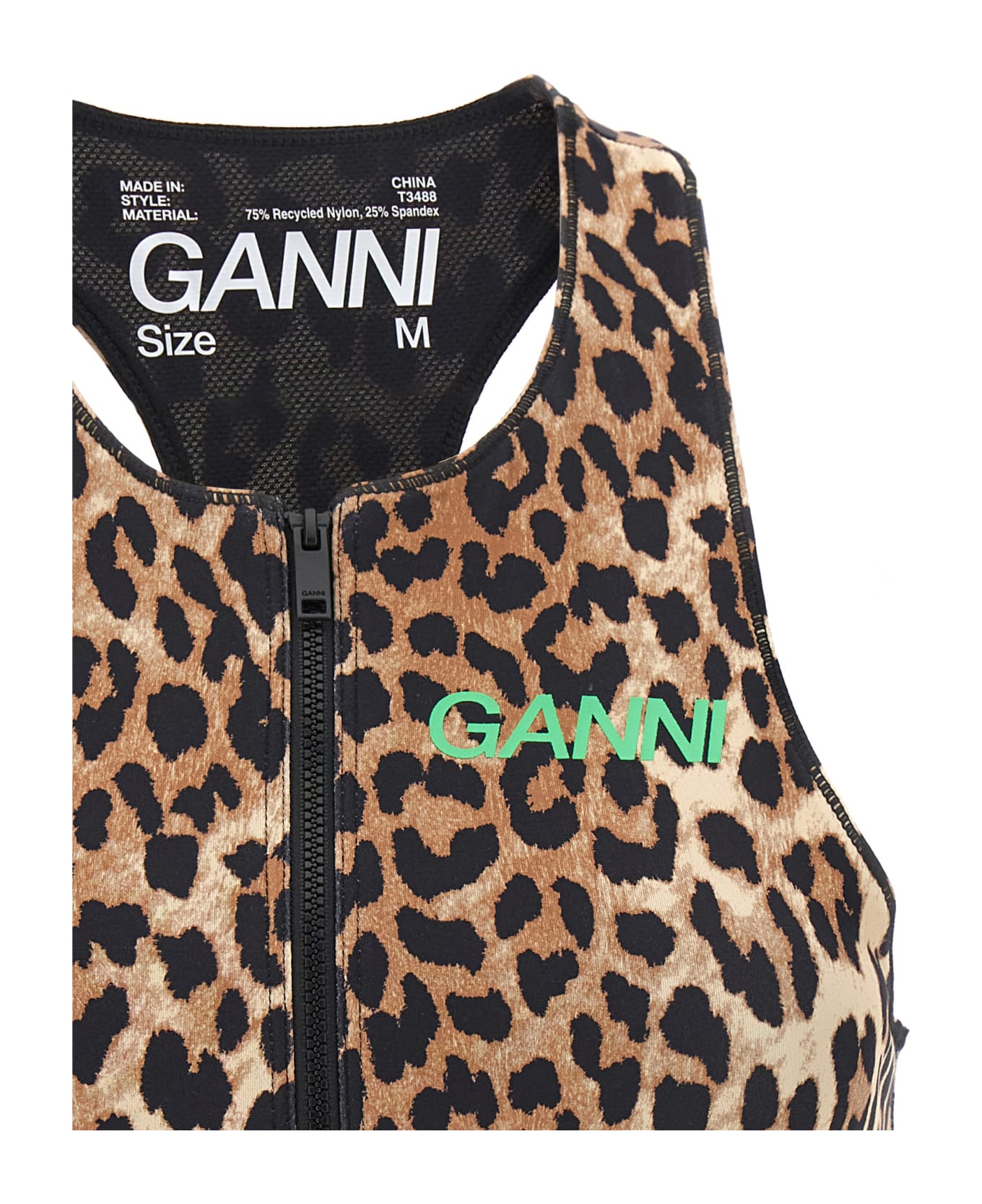 Ganni Logo Leopard Sports Top - Multicolor
