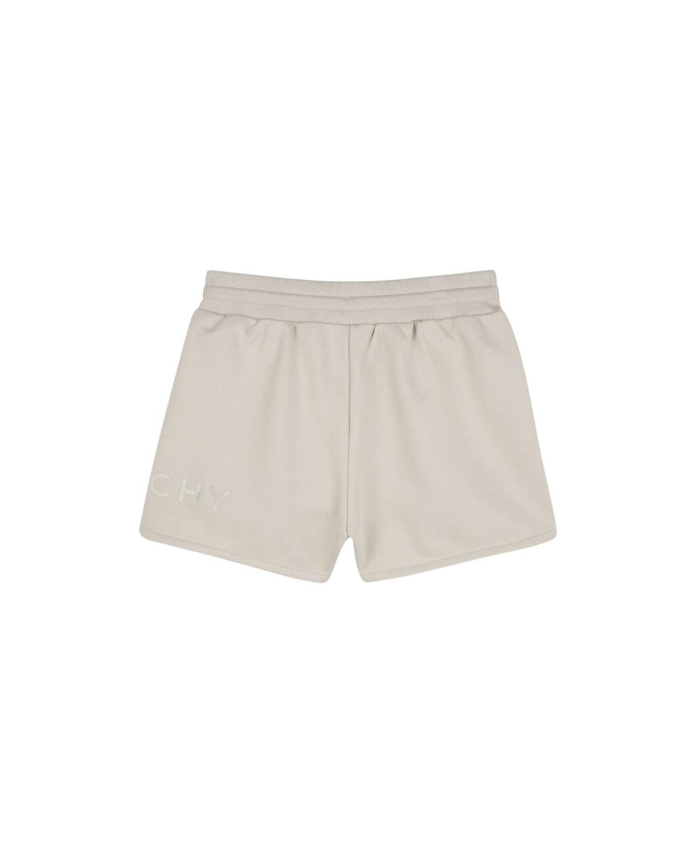 Givenchy Beige Shorts With Elastic Drawstring Waist And Logo Lettering On The Front In Cotton Blend Boy - Beige