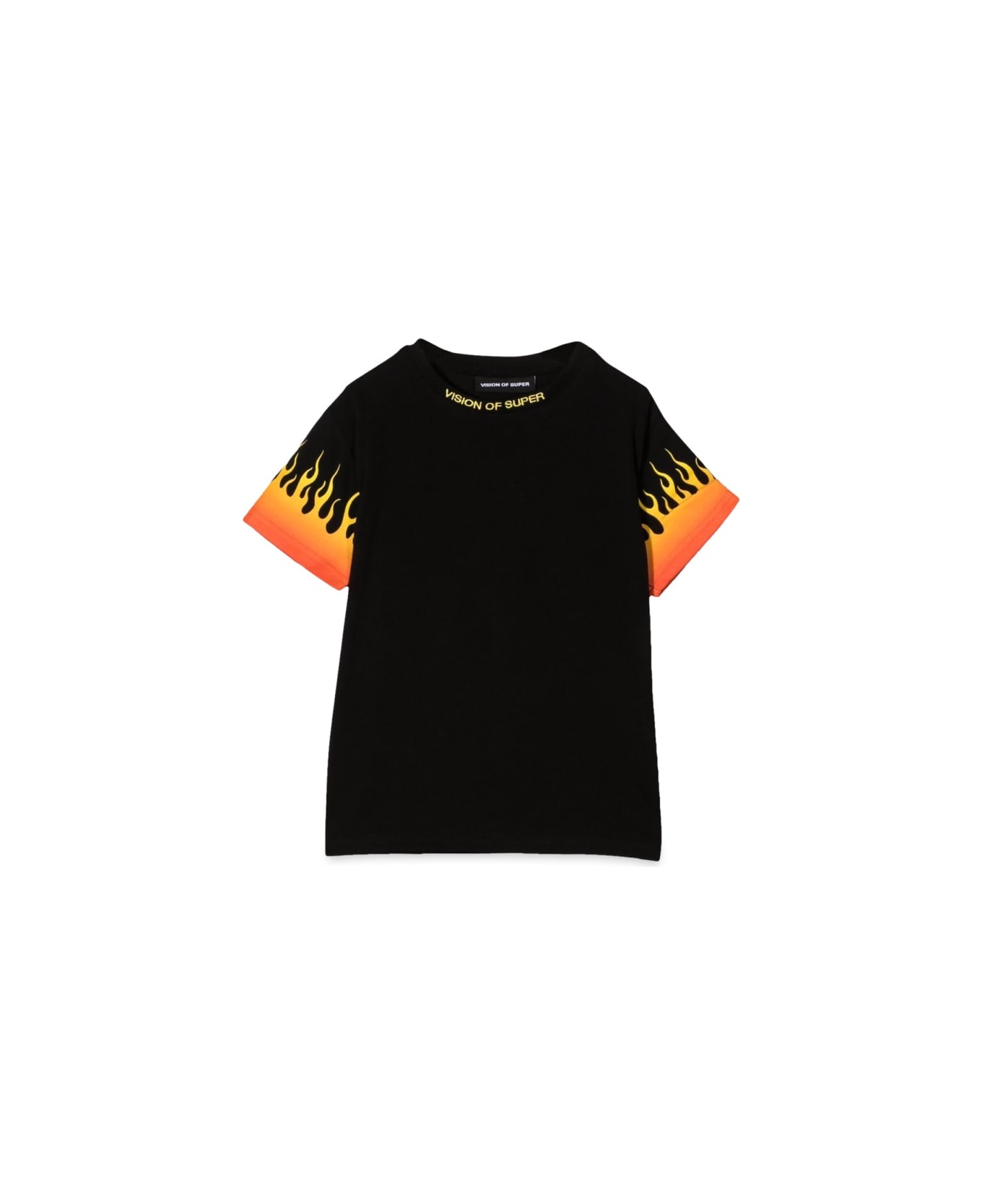 Vision of Super Black Tshirt With Shaded Red Flames - BLACK