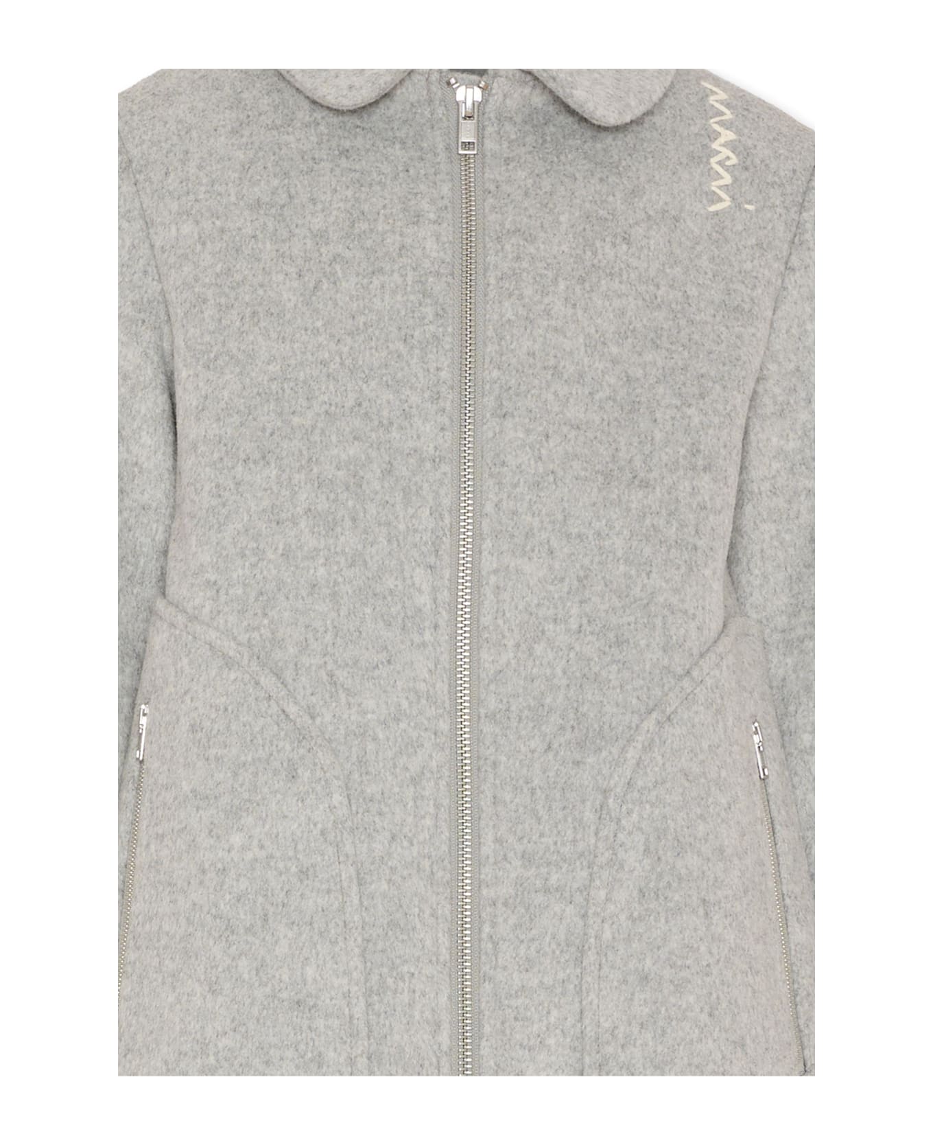 Marni Grey Coat For Girl With Logo - Grey