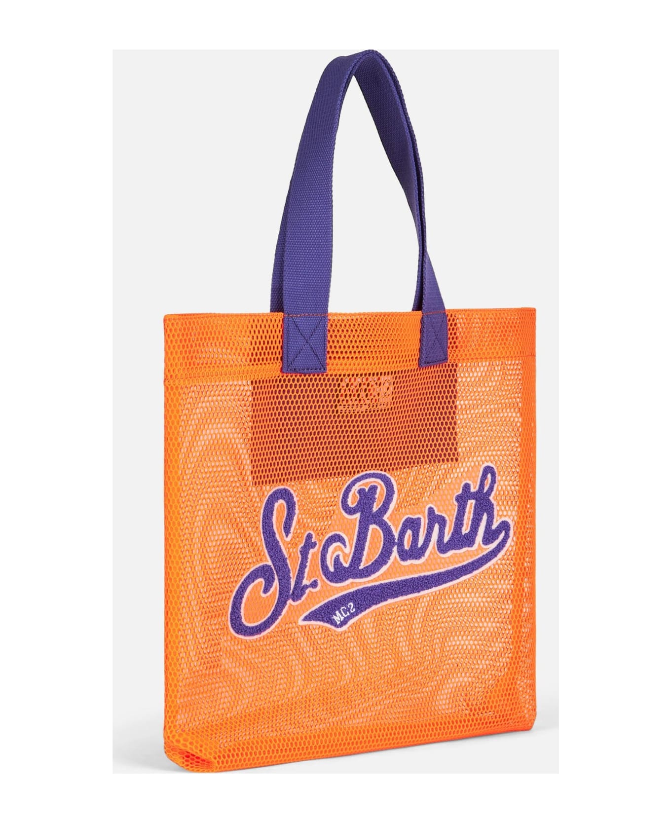 MC2 Saint Barth Mesh Orange Shopper Bag With Front Terry Embroidery - ORANGE