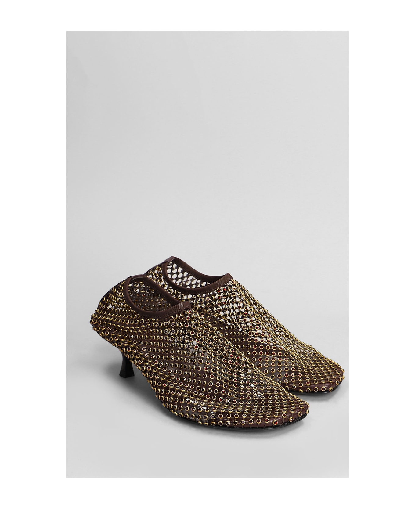 Christopher Esber Minette Crystal Micr Low Heels Ankle Boots In Brown Nylon - brown