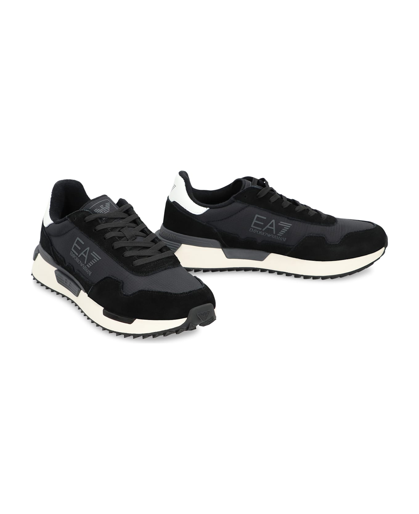 EA7 Leather And Fabric Low-top Sneakers - black
