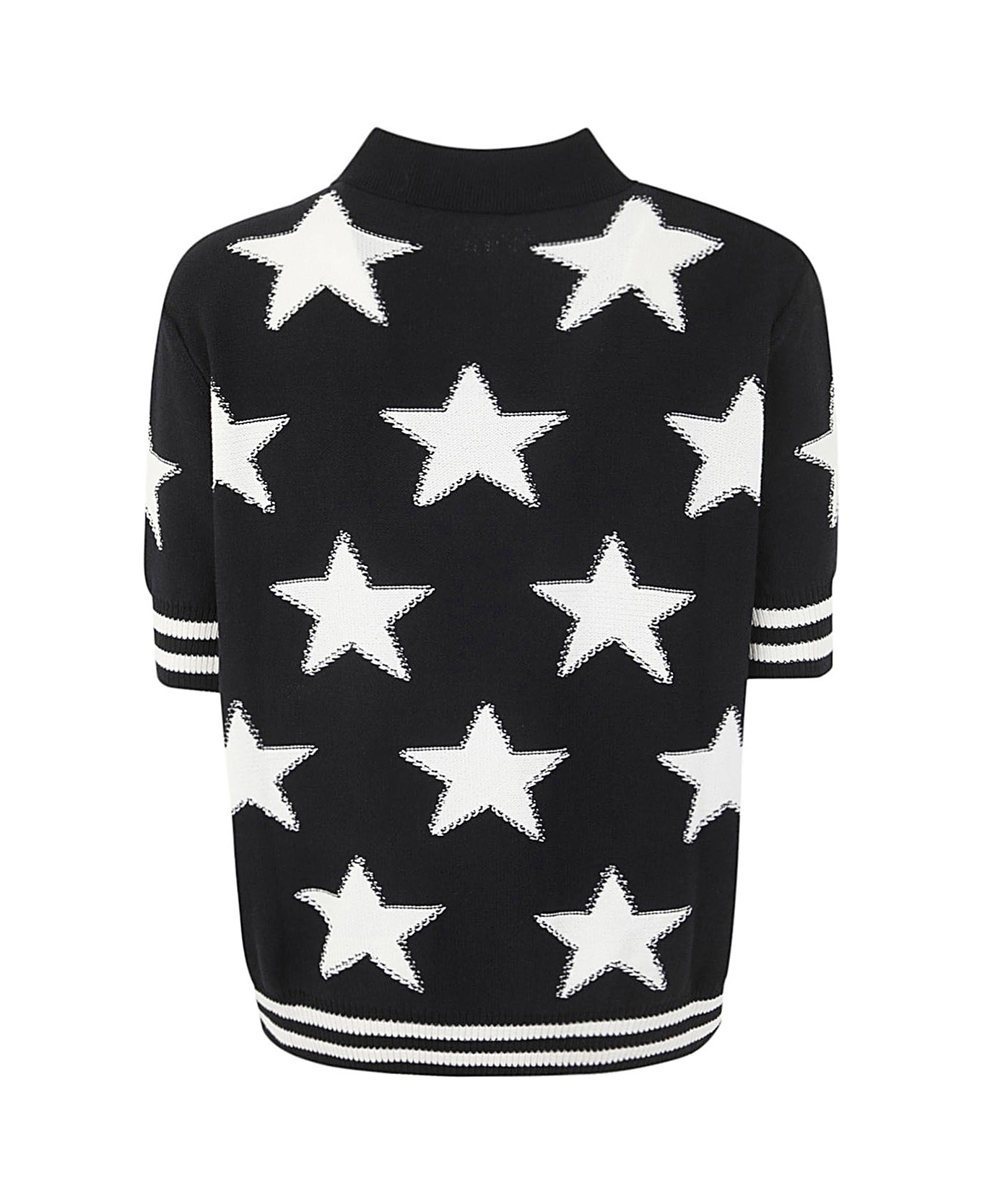 Balmain Two-toned Star Intarsia-knit Polo Shirt - Eer Noir Naturel