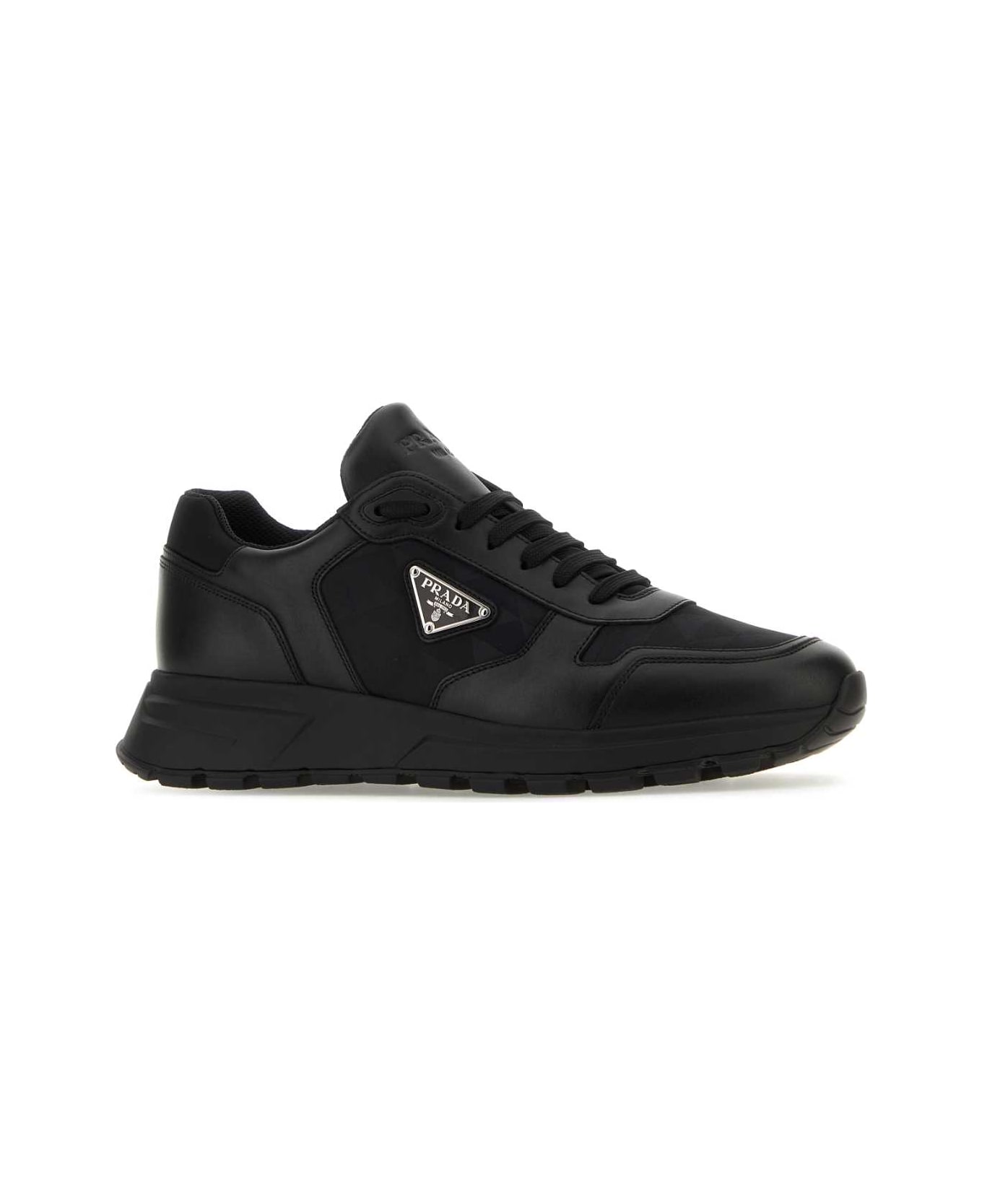 Prada Black Re-nylon And Leather Sneakers - NERO