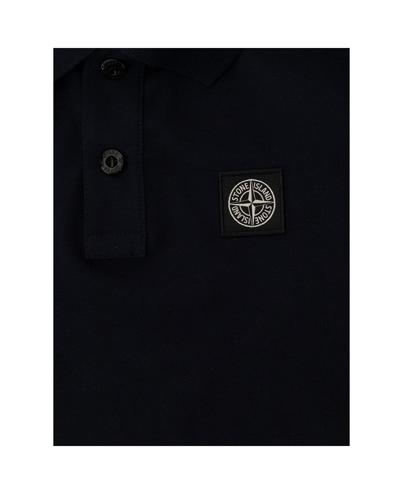Stone Island Blue Polo Shirt With Logo Patch In Stretch Cotton Boy Tシャツ＆ポロシャツ