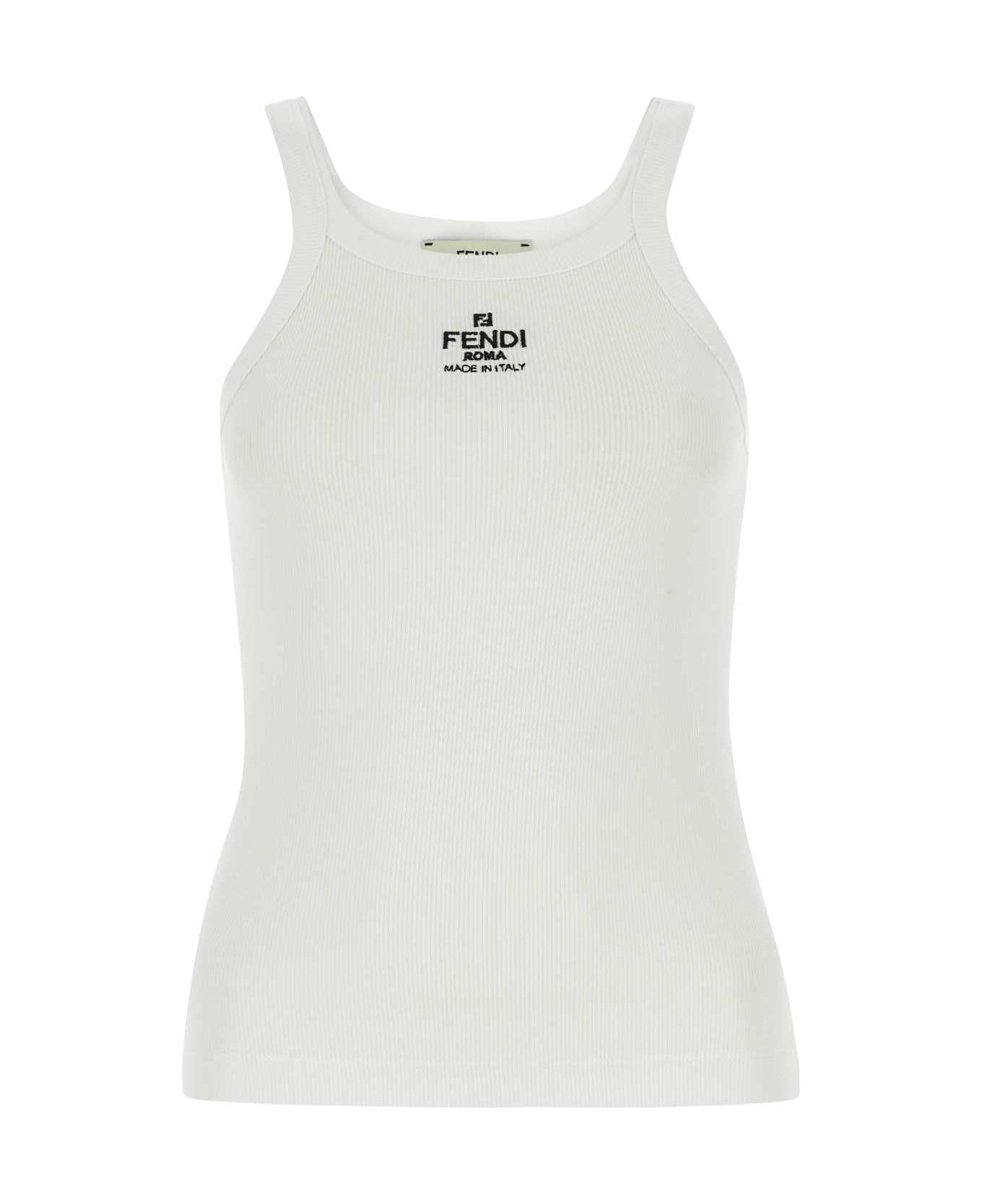 Fendi White Stretch Cotton Top - WHITE