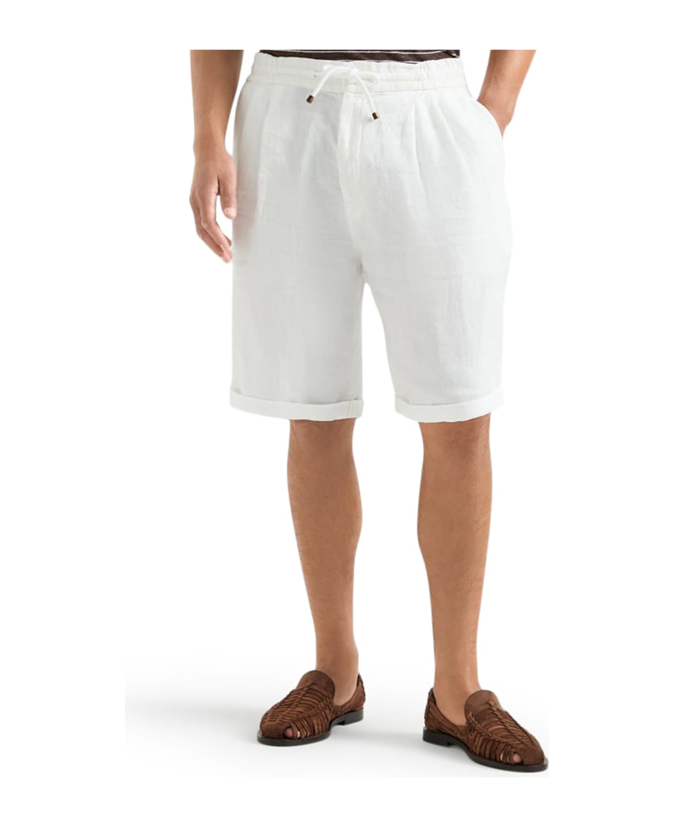 Brunello Cucinelli Garment Dyed Linen Gabardine Bermuda Shorts With Drawstring And Darts - C2200