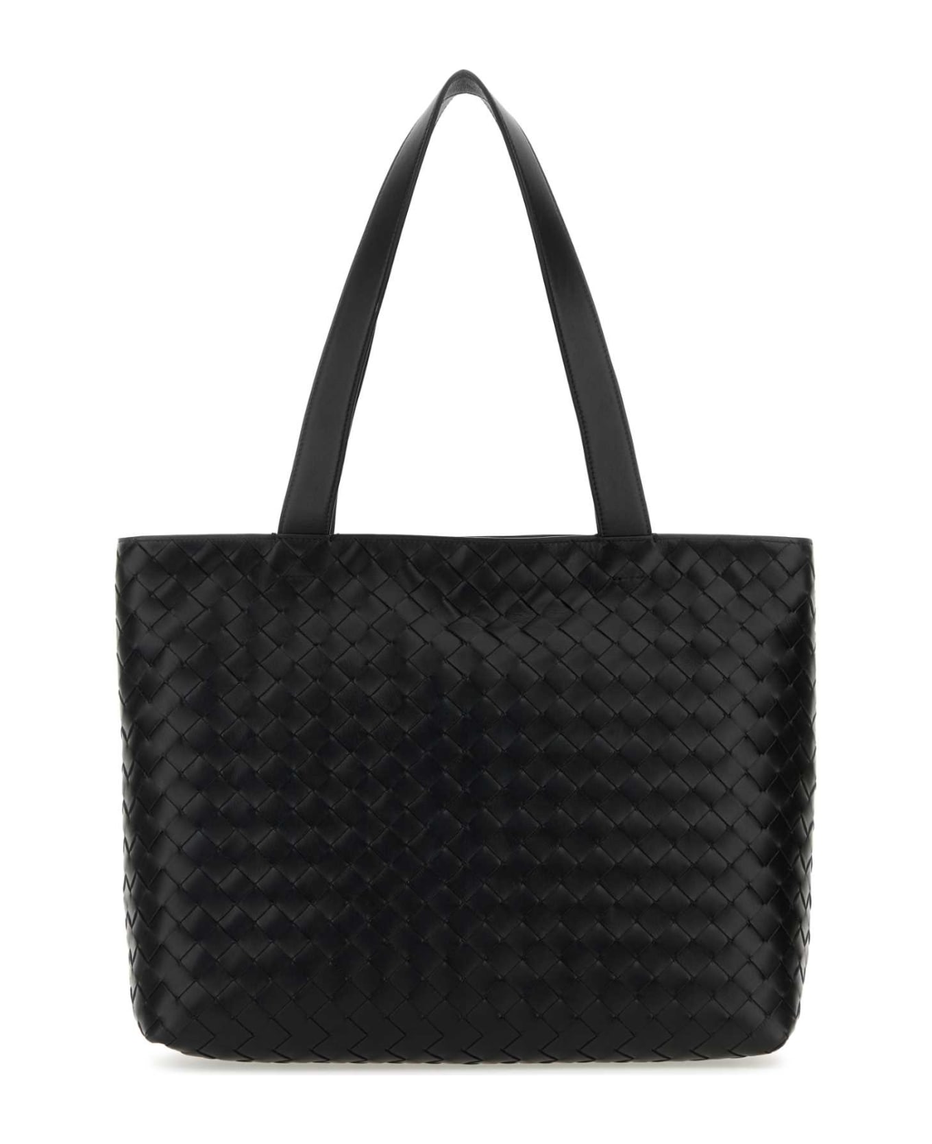 Bottega Veneta Black Leather Small Intrecciato Shopping Bag - BLACKSILVER