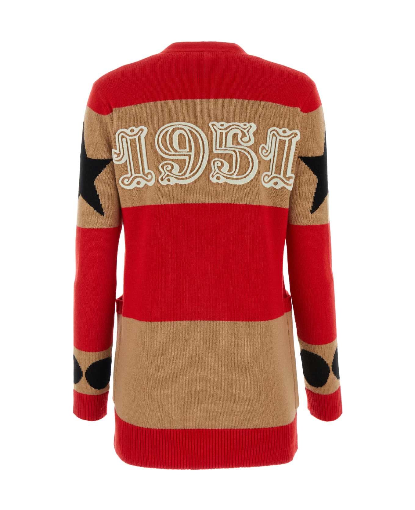 Max Mara Embroidered Wool Blend Valido Cardigan - ROSSO