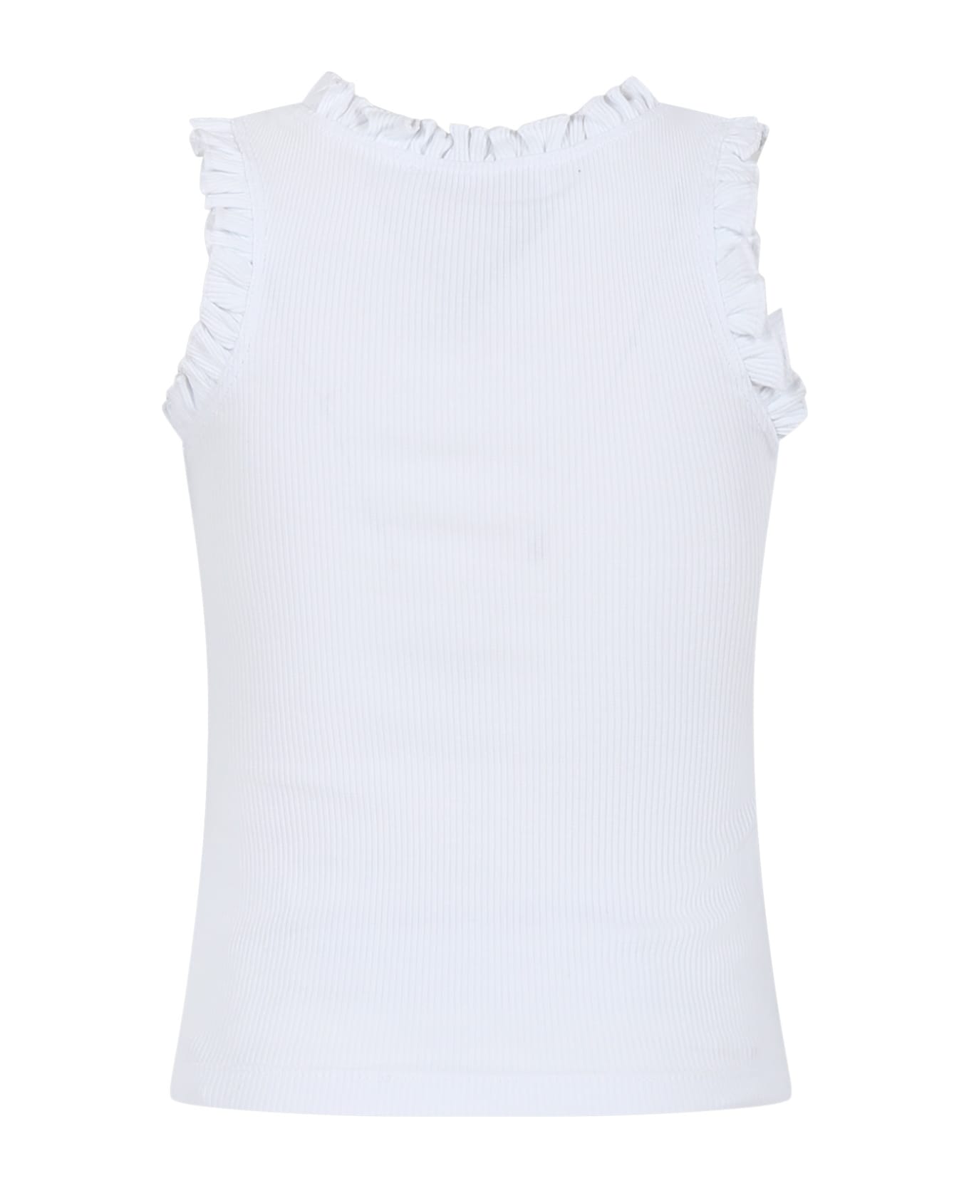 MSGM White Tank Top For Girl With Ruffles - White Tシャツ＆ポロシャツ