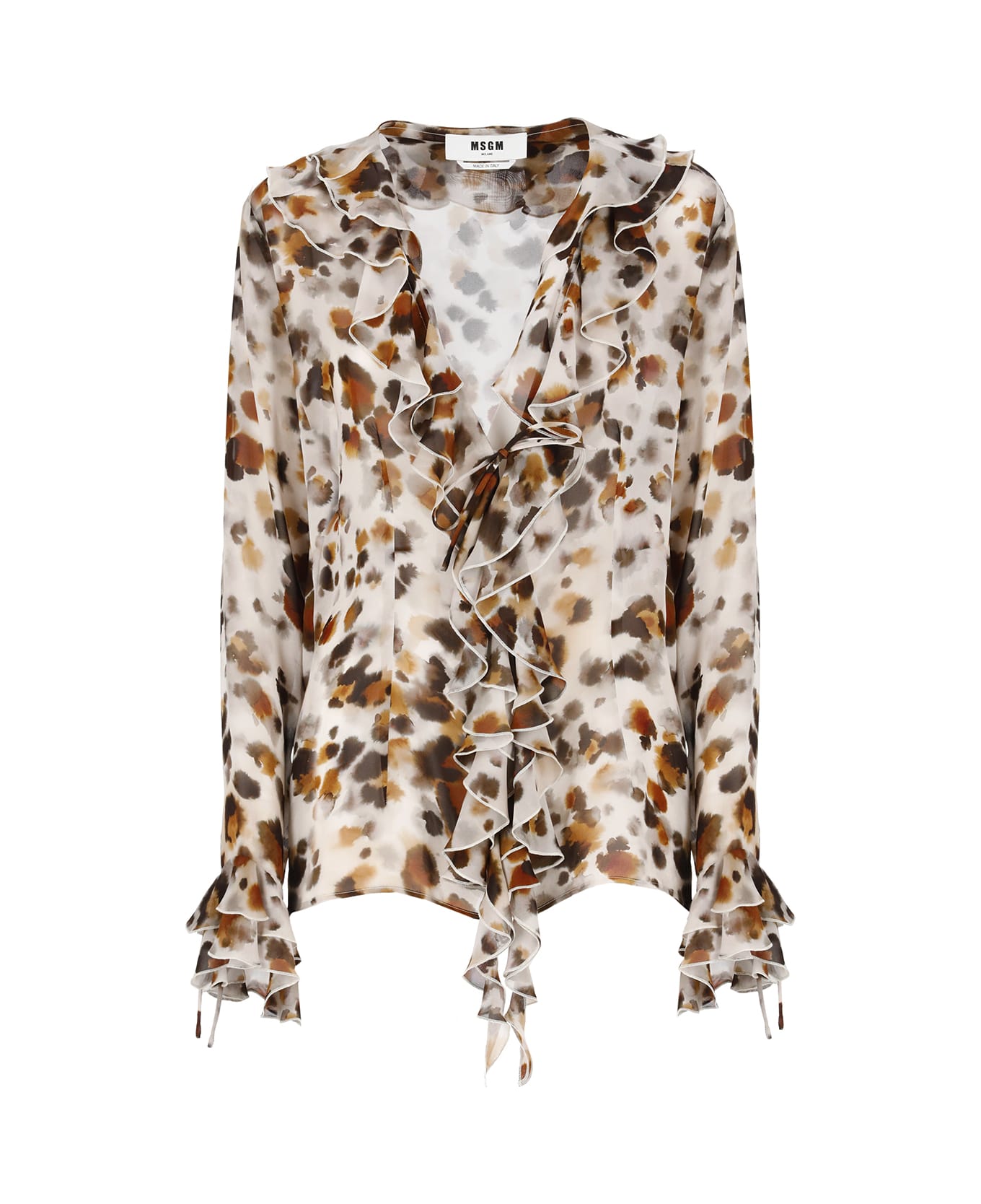MSGM Watercolour Leopard Blouse Shirt - Beige ブラウス
