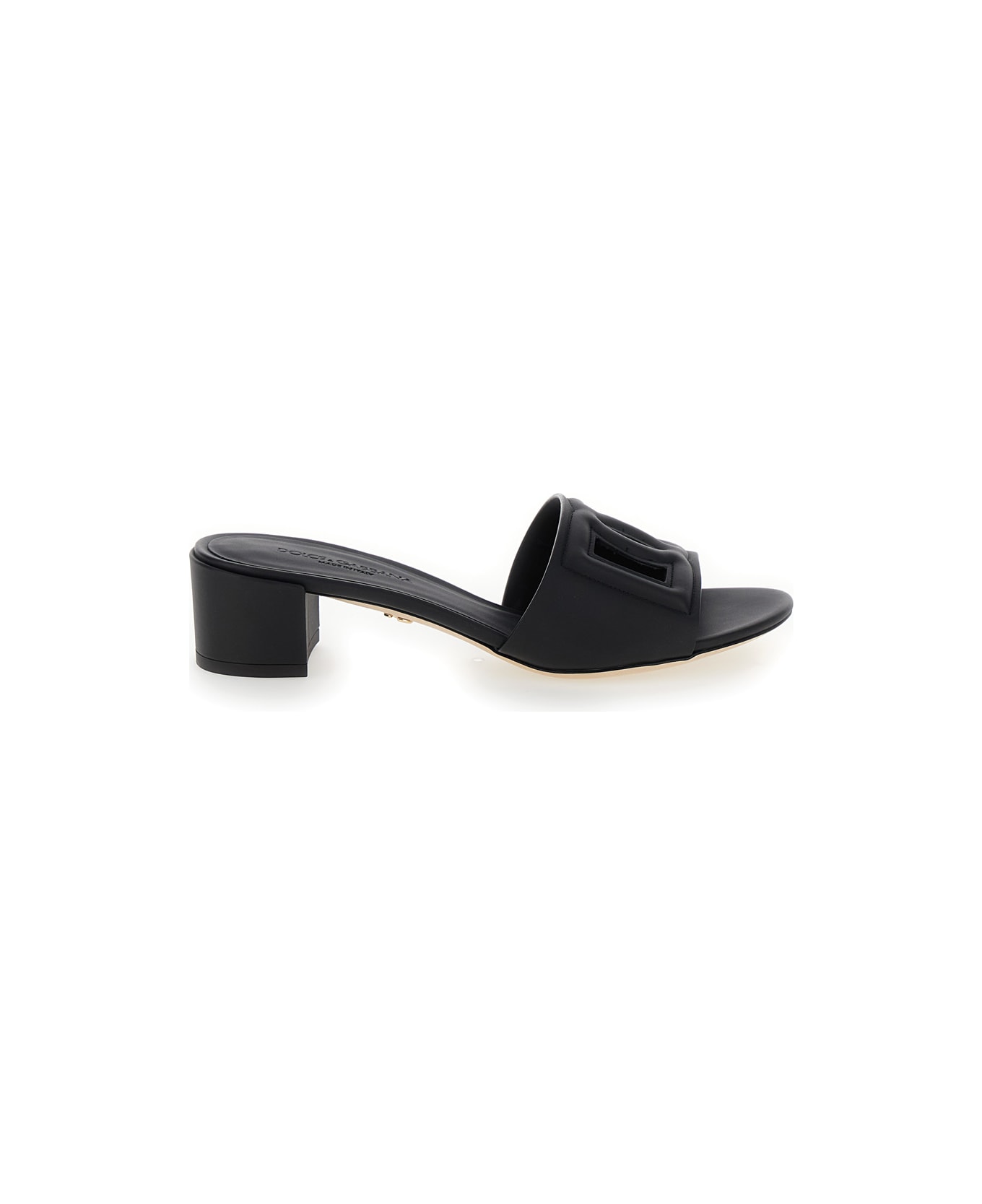 Dolce & Gabbana Black Mules With Low Heel And Dg Millennials Detail In Smooth Leather Woman - Black