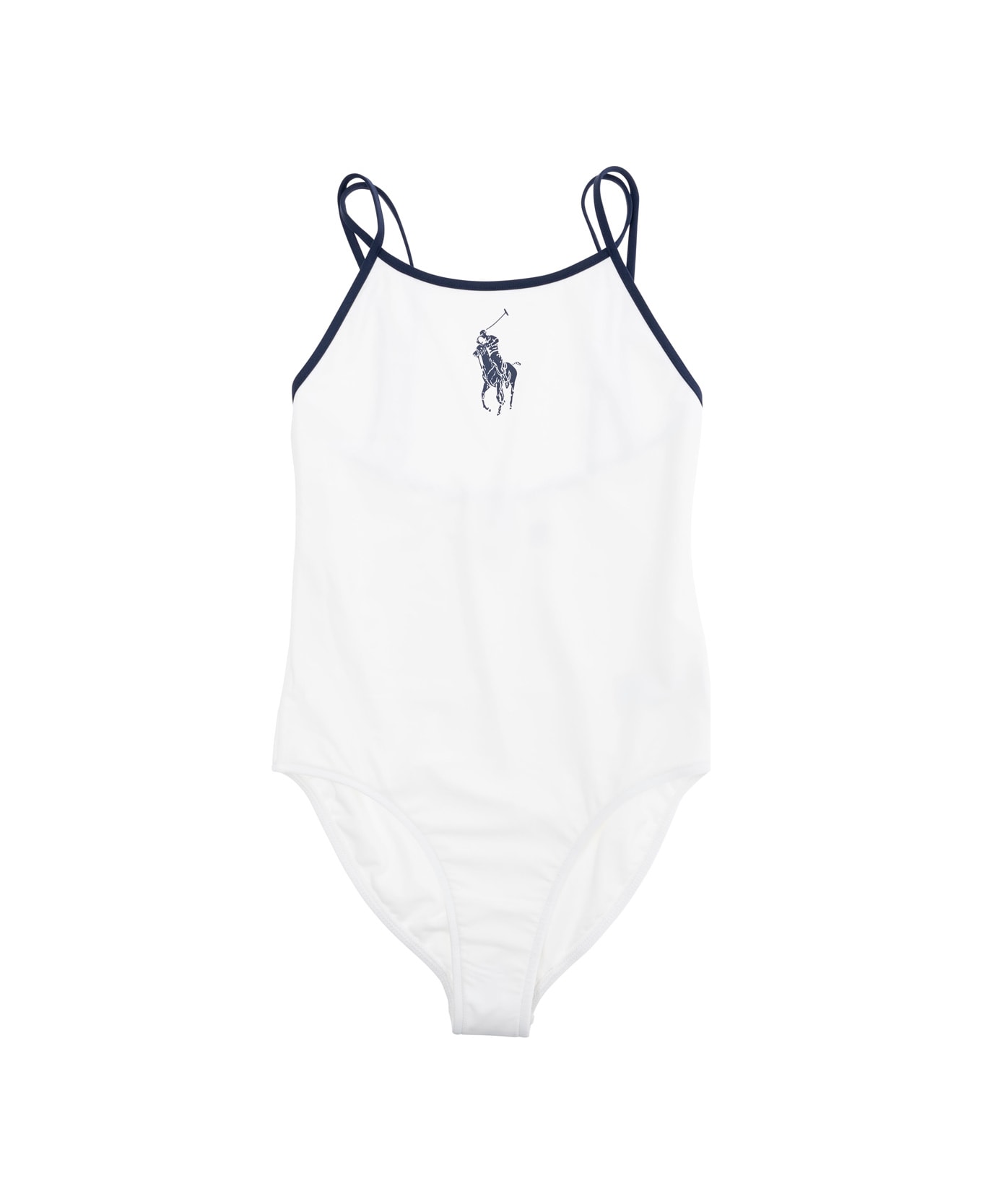 Polo Ralph Lauren White Swimsuit With Pony Detail On The Front And Spaghetti Straps In Tech Fabric Stretch Girl - White