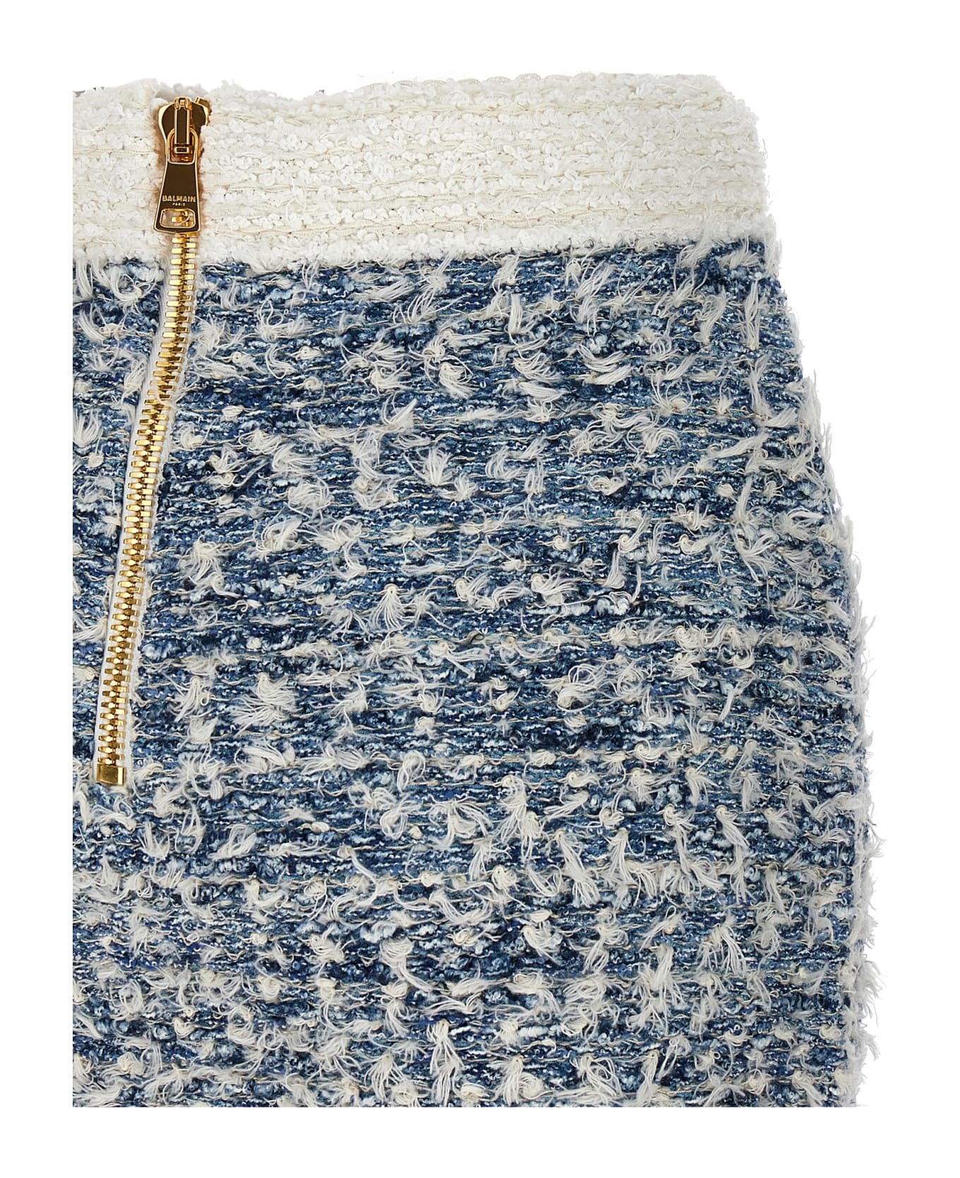 Balmain Fringed Tweed Skirt - Blue