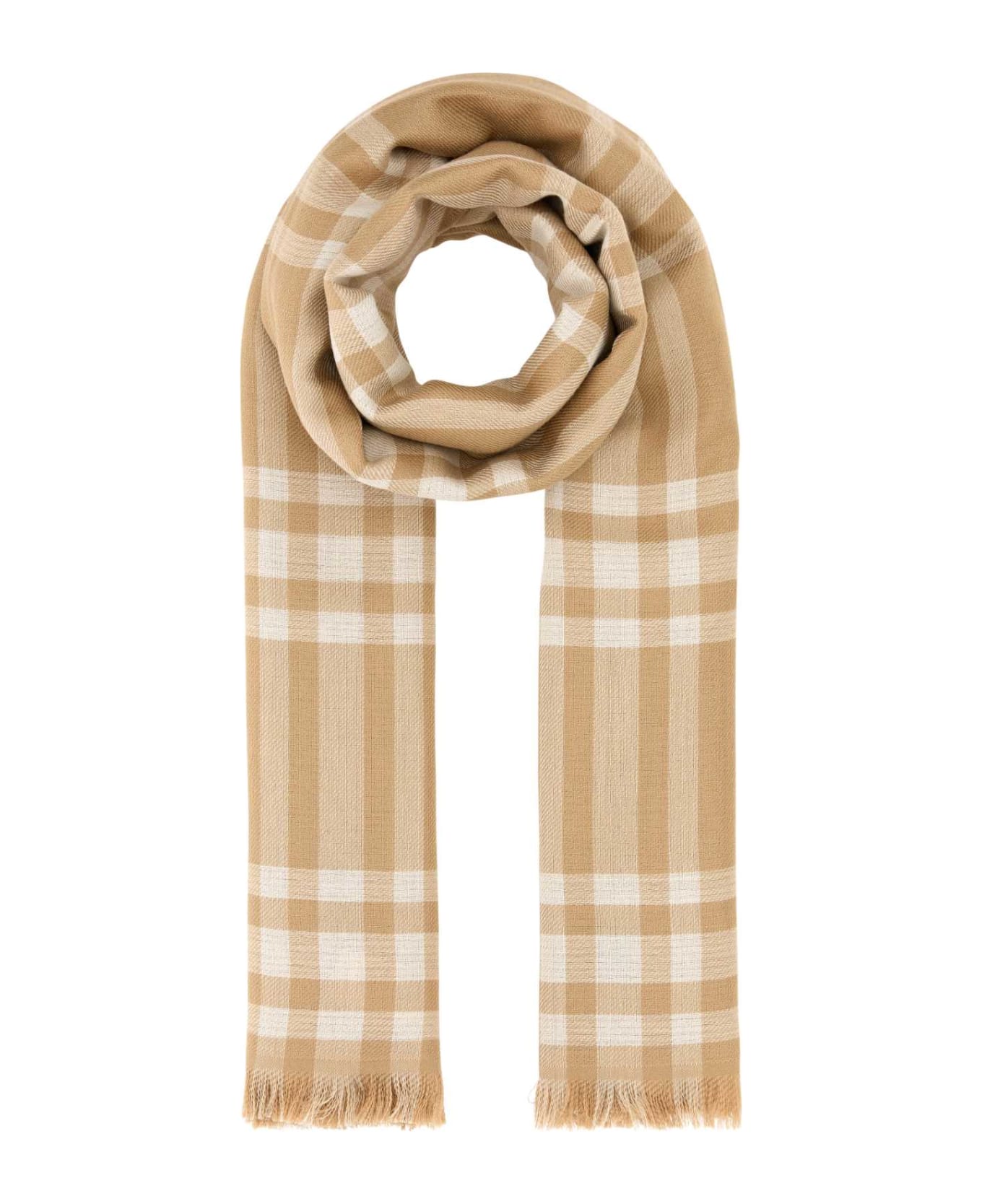 Burberry Embroidered Wool Blend Scarf - CAMEL