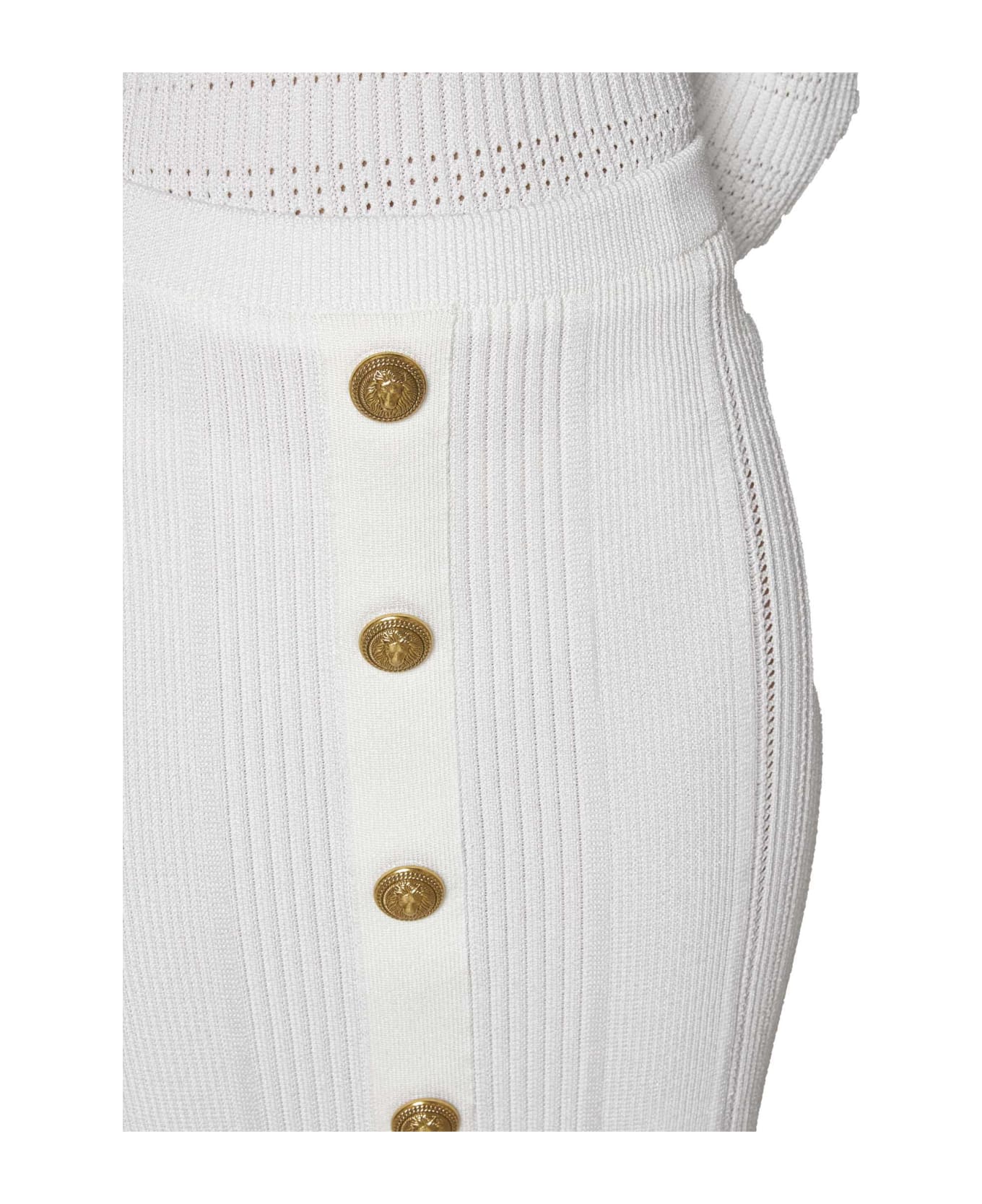 Balmain Logo Button Midi Skirt - White