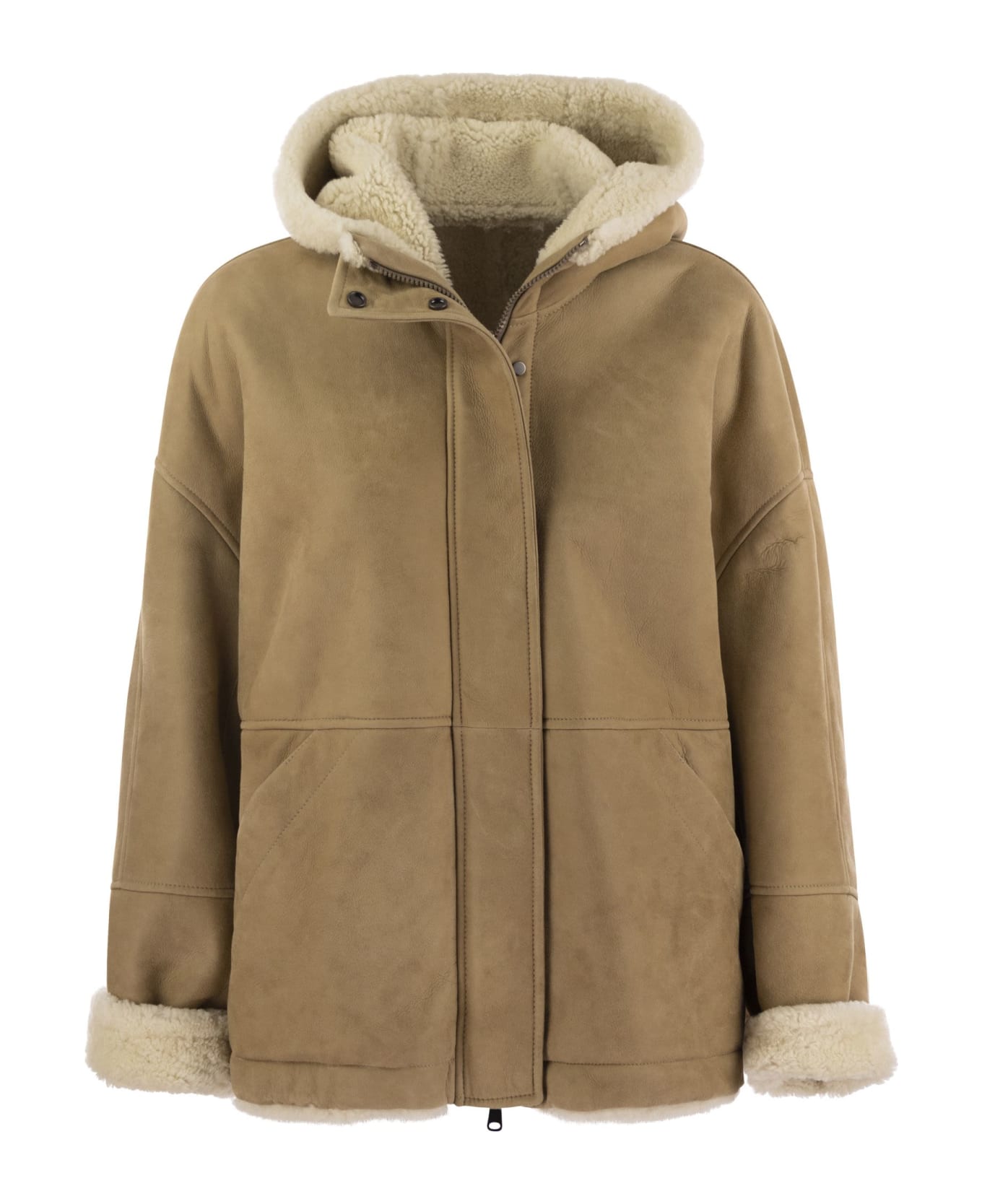 Brunello Cucinelli Reversible Shearling Outerwear With Jewellery - Camel