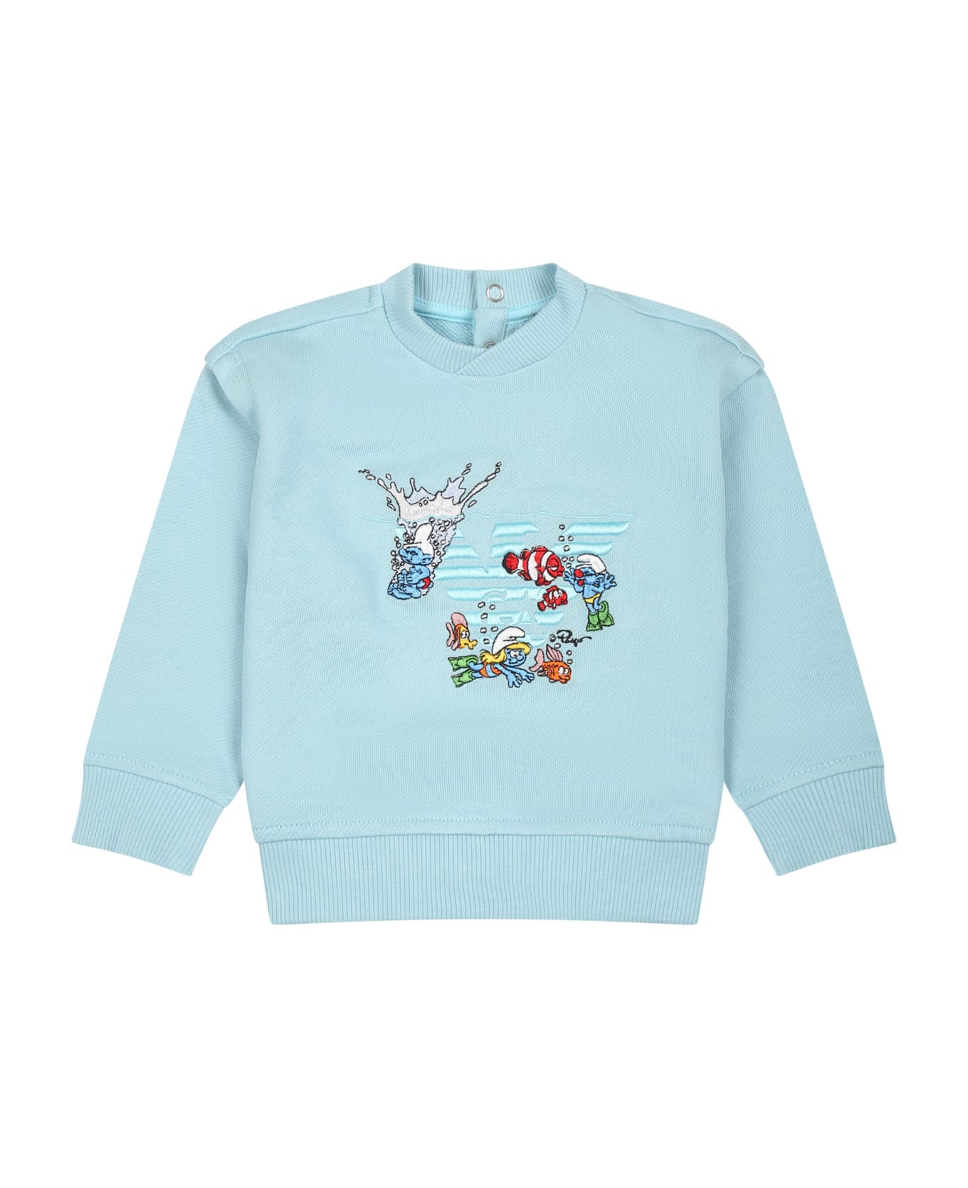 Emporio Armani Light Blue Sweatshirt For Baby Boy With The Smurfs - Light Blue ニットウェア＆スウェットシャツ