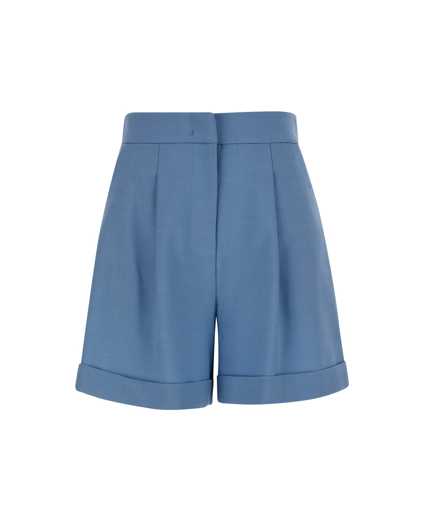 Federica Tosi Light Blue Pleated Shorts In Wool Blend Woman - Blu ショートパンツ