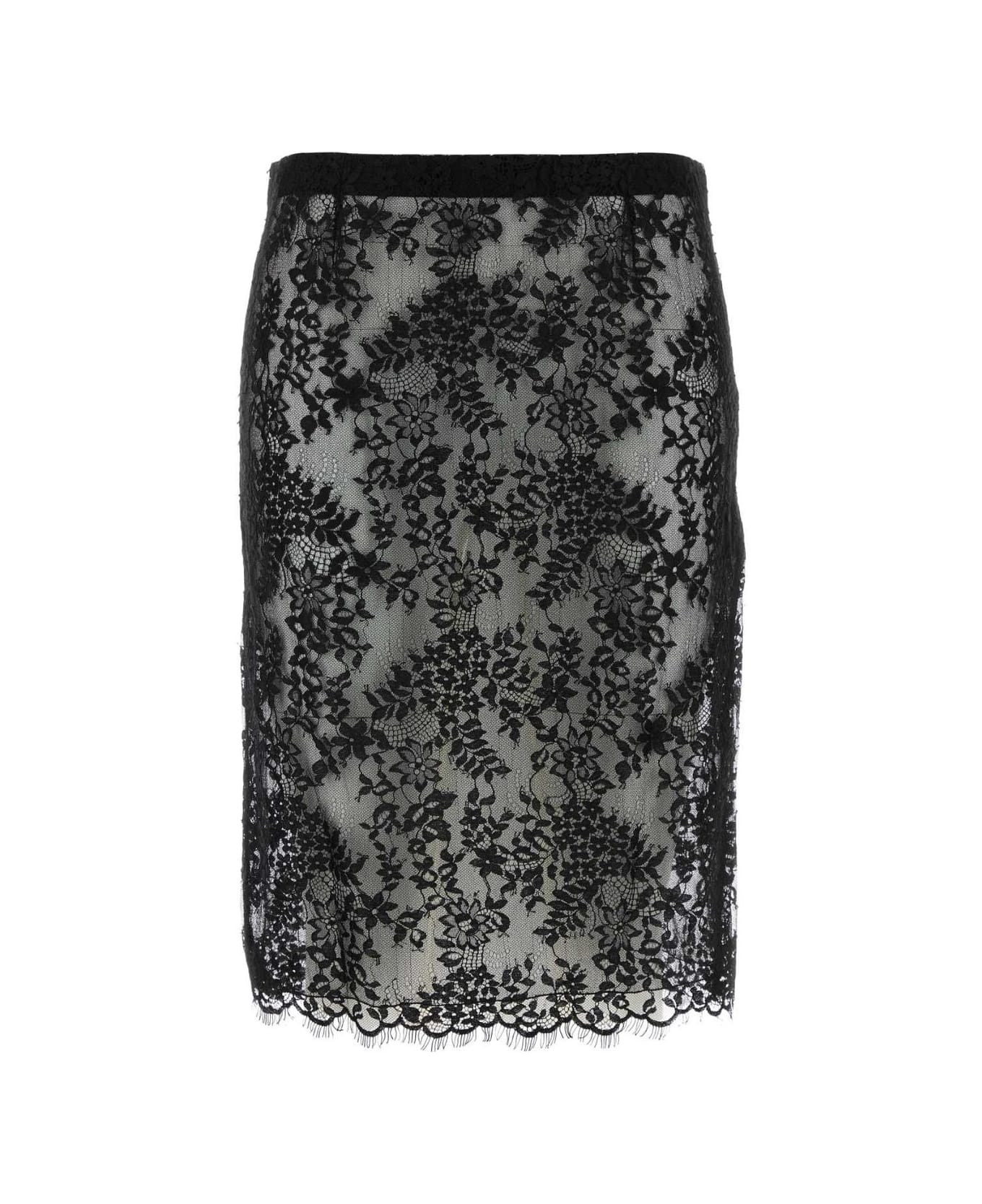 Saint Laurent Lace Midi Skirt - Noir