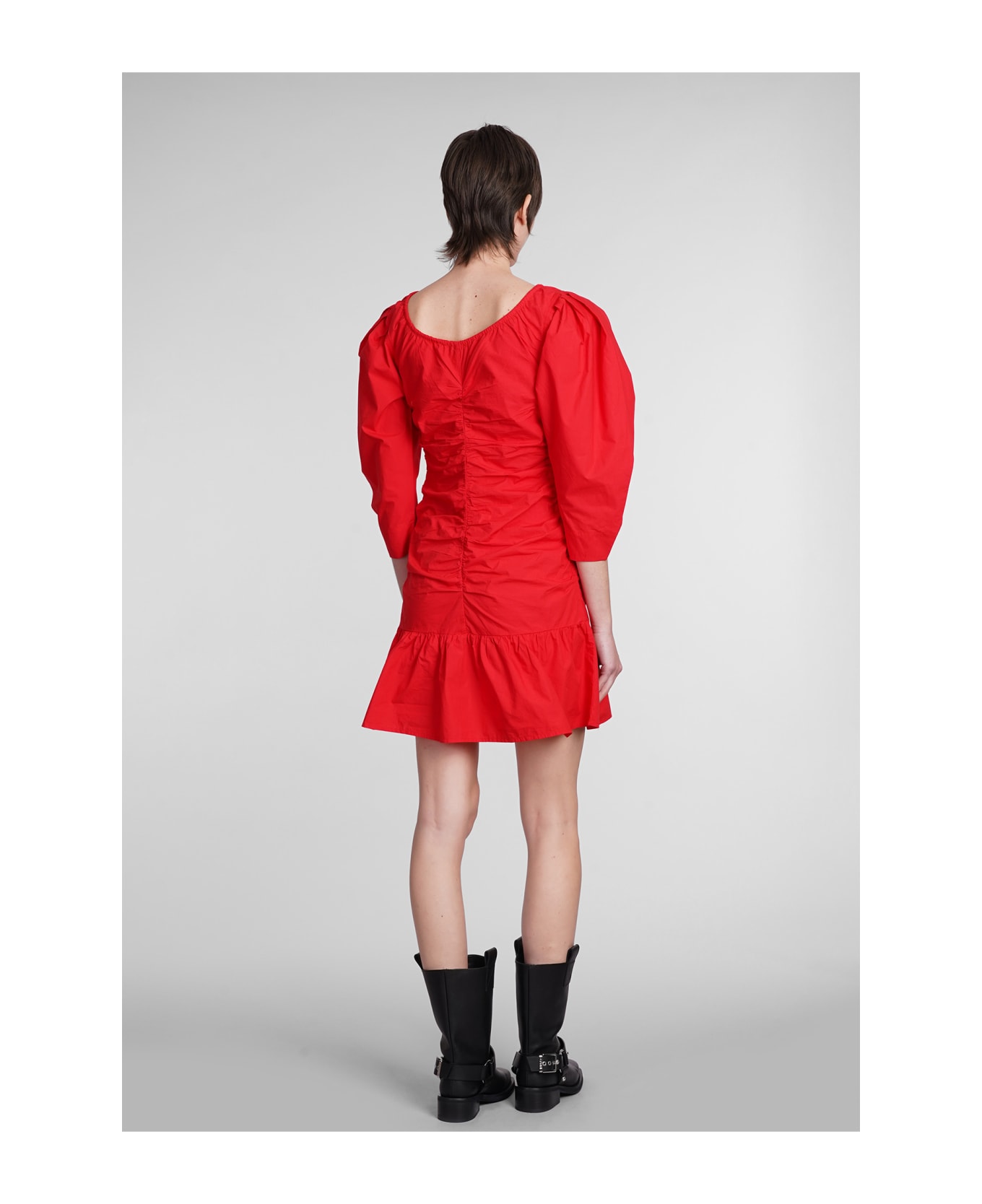 Ganni Dress In Red Cotton - red