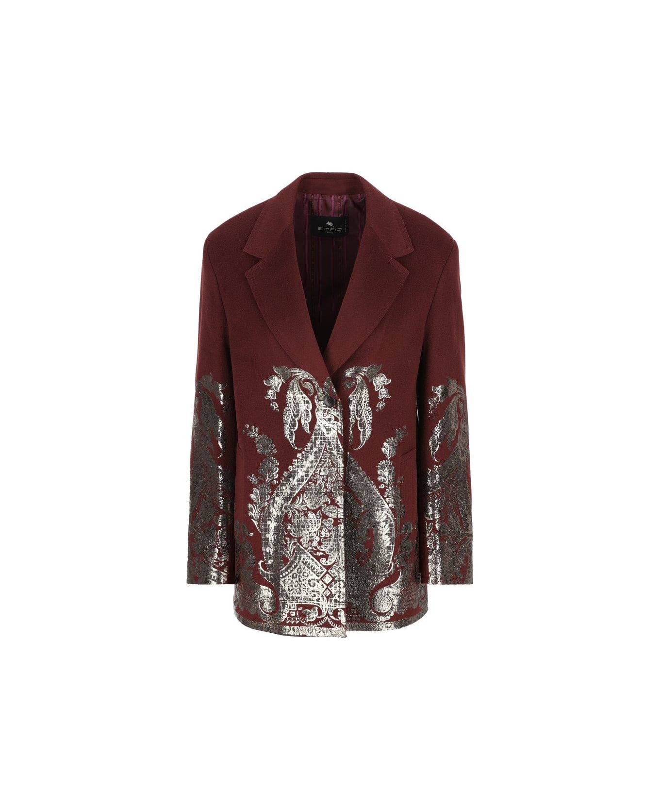 Etro Metallic Printed Single-breasted Coat - Purple