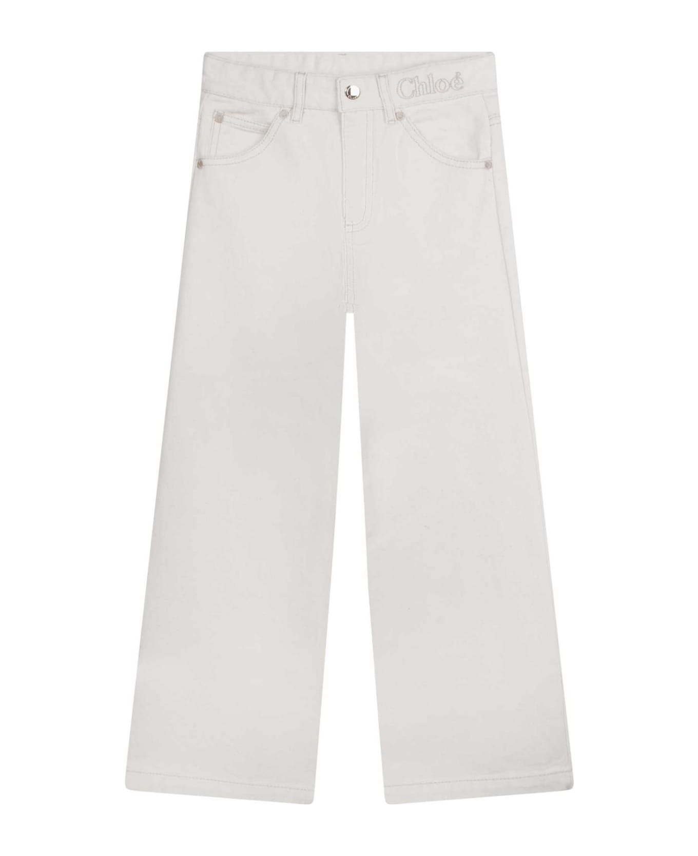 Chloé Wide Leg Jeans With Embroidery - White