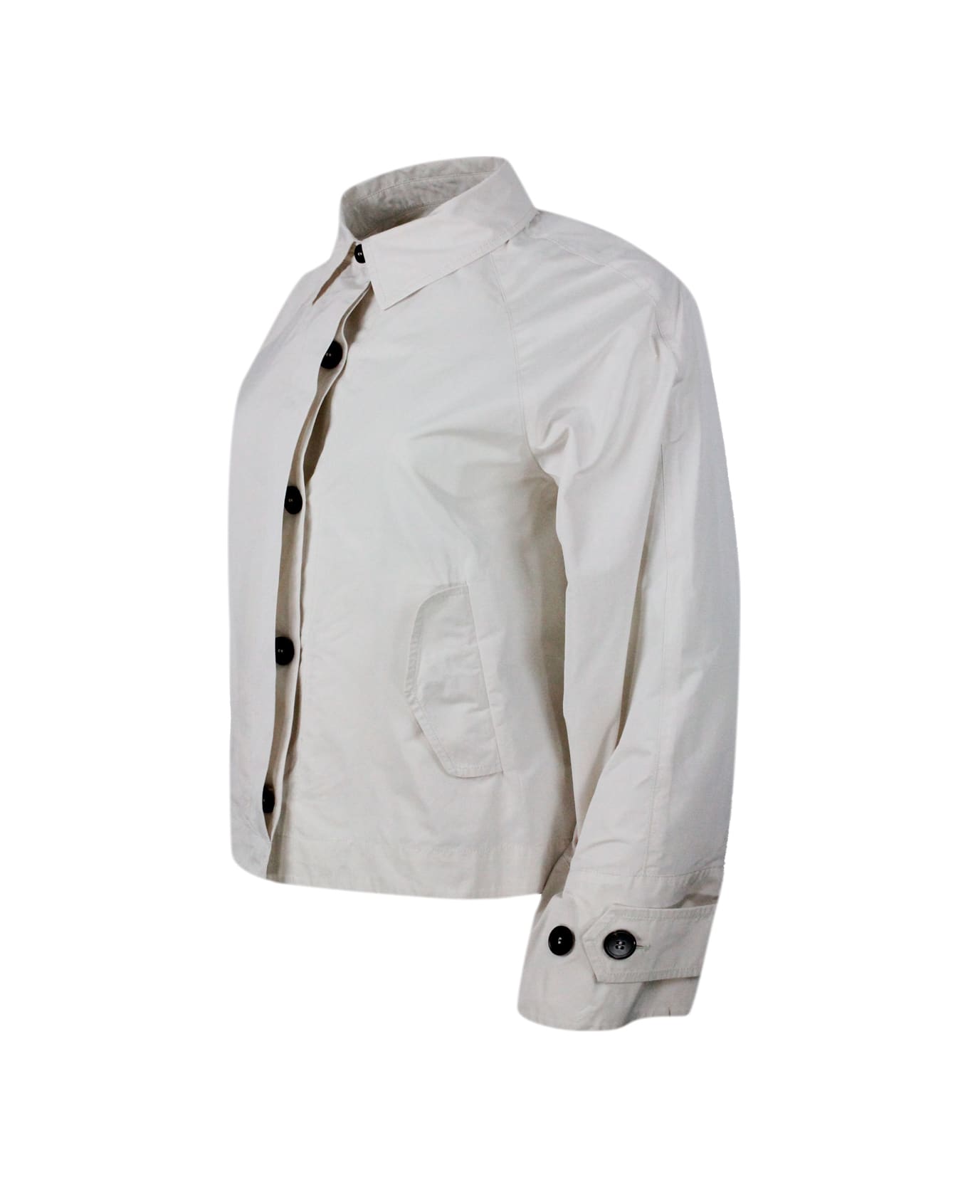 Antonelli Lightweight Windproof Jacket With Shirt Collar, Button stripe-print And Side Pockets - cream