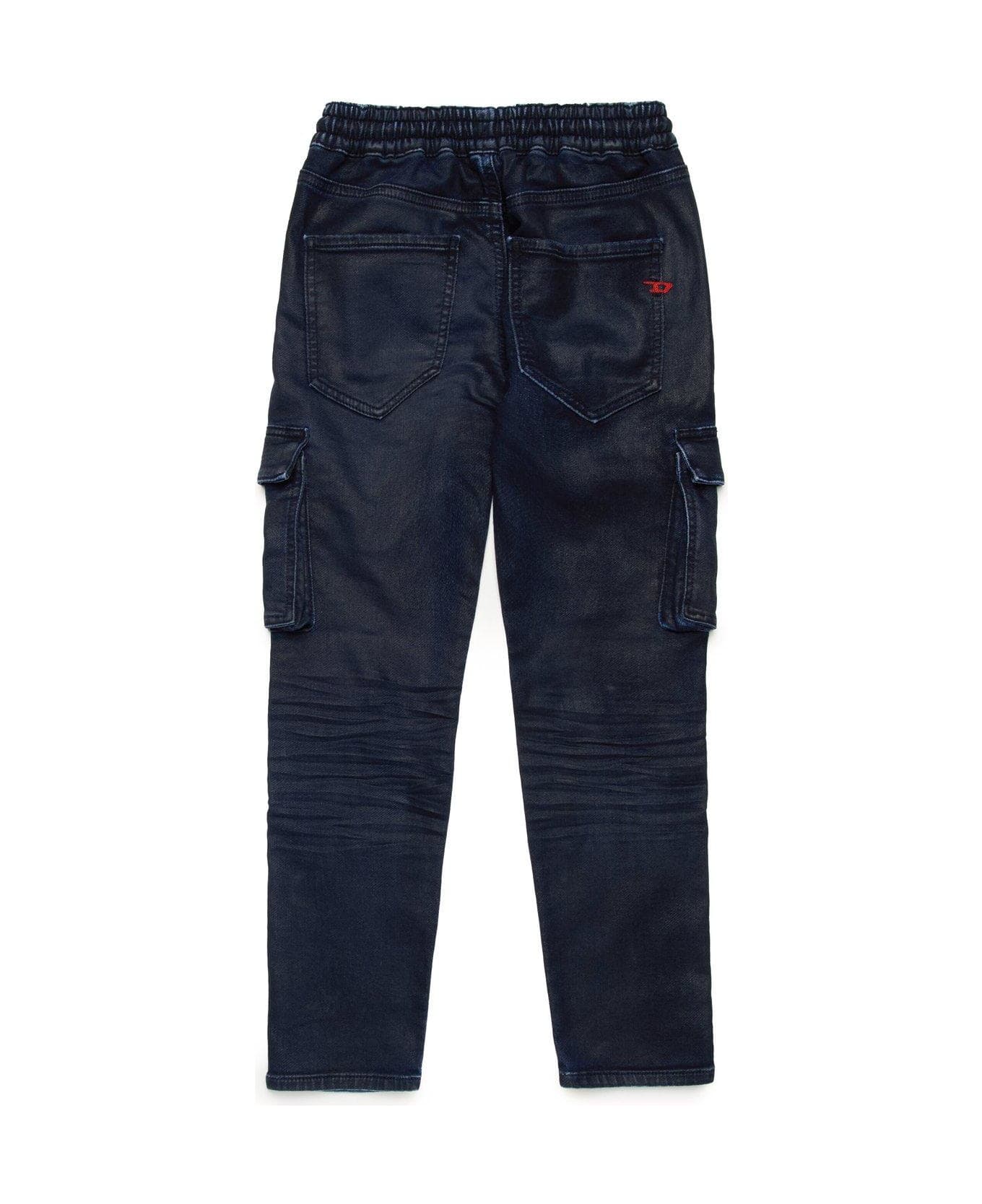 Diesel Logo Embroidered Drawstring Jeans - Nero