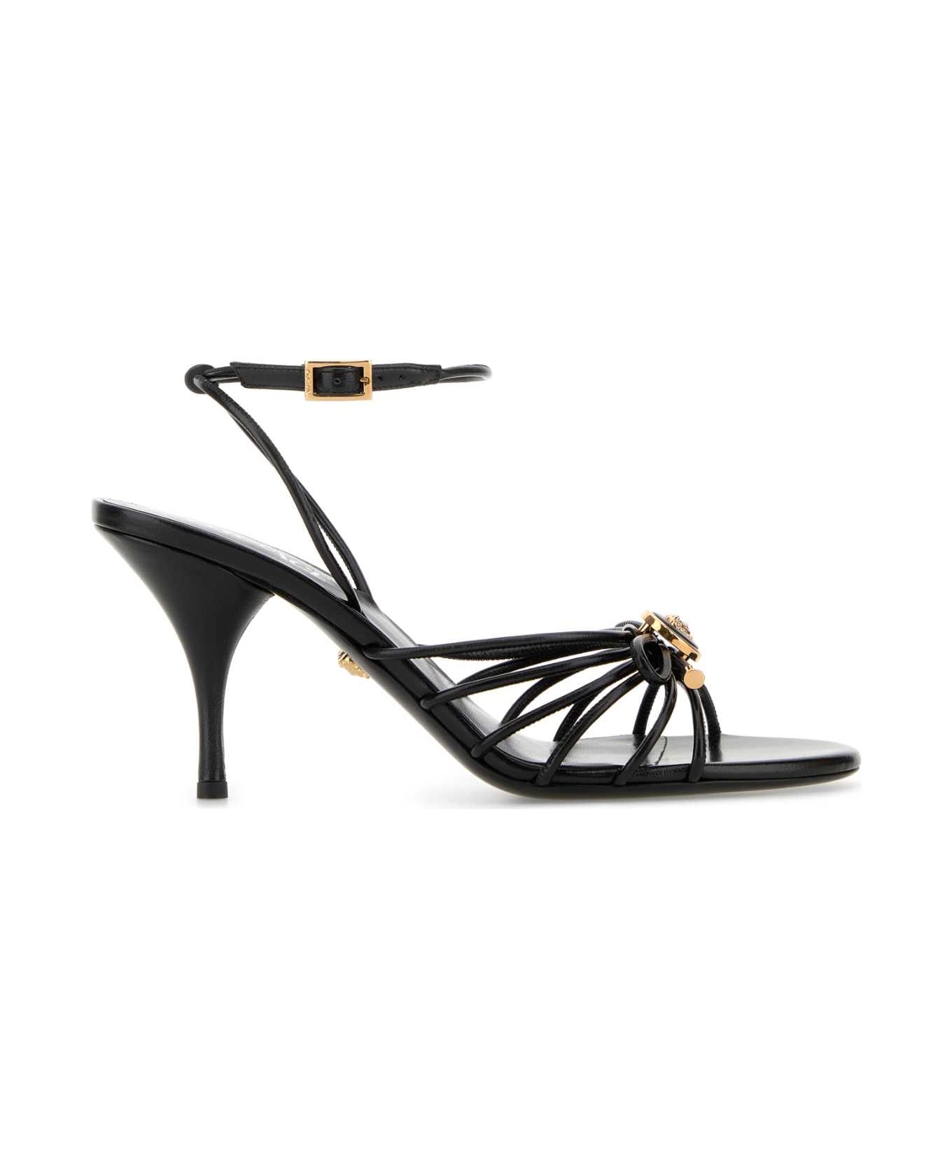 Versace Black Nappa Leather Sandals - BLACKVERSACEGOLD