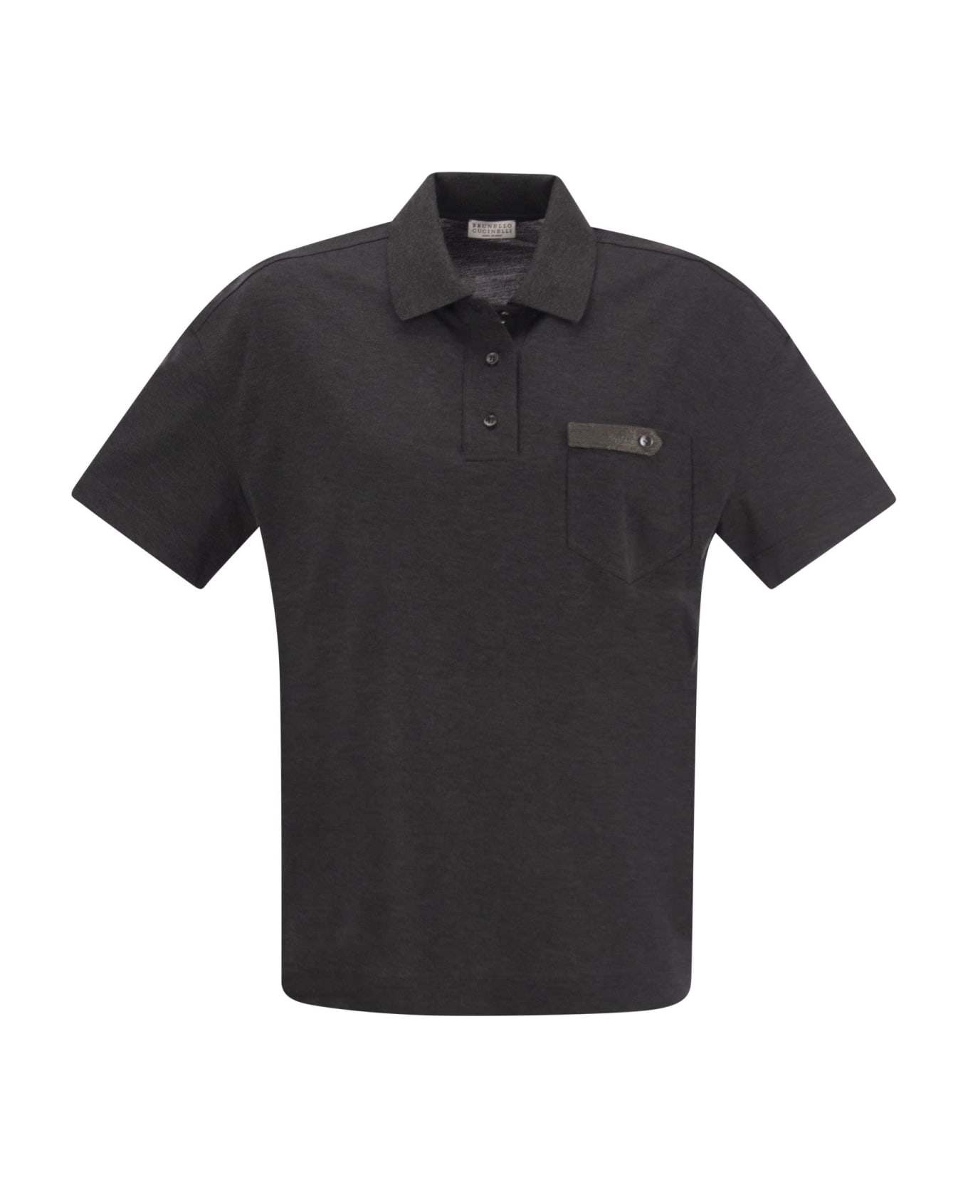 Brunello Cucinelli Lightweight Cotton Jersey Polo Shirt With Precious Button Tab - Anthracite
