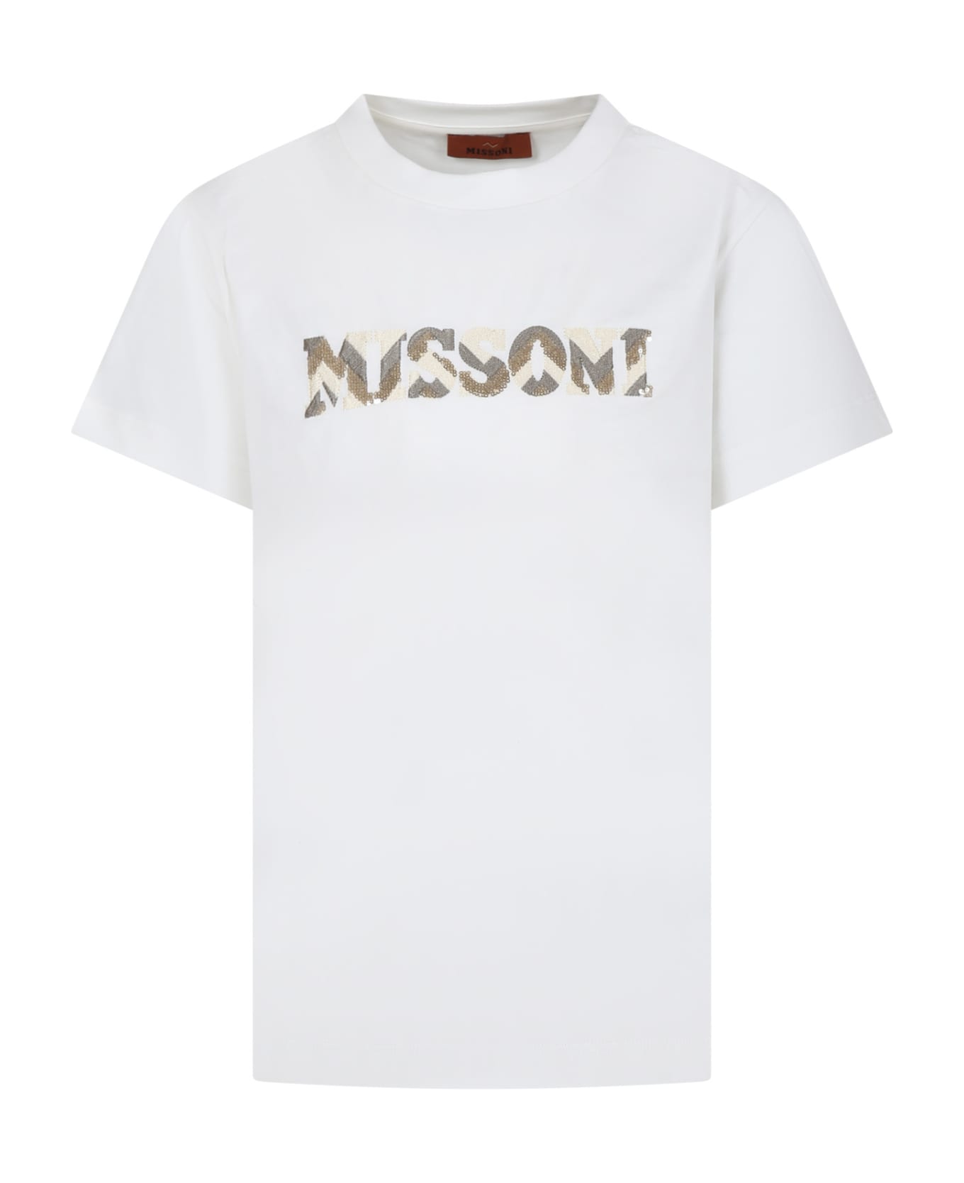 Missoni Kids Ivory T-shirt For Girl With Logo - Ivory Tシャツ＆ポロシャツ