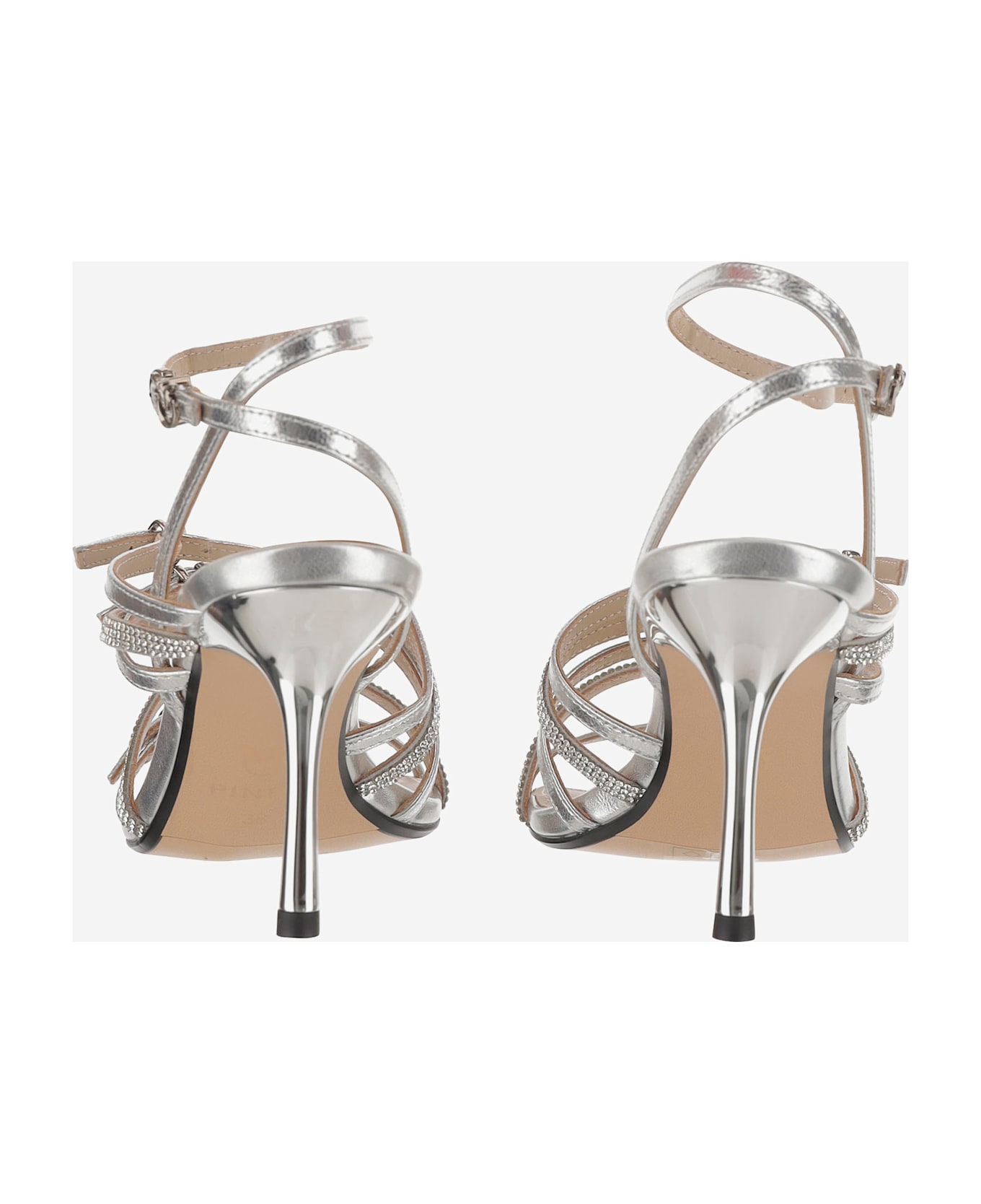 Pinko Lisa Leather Sandals - Silver