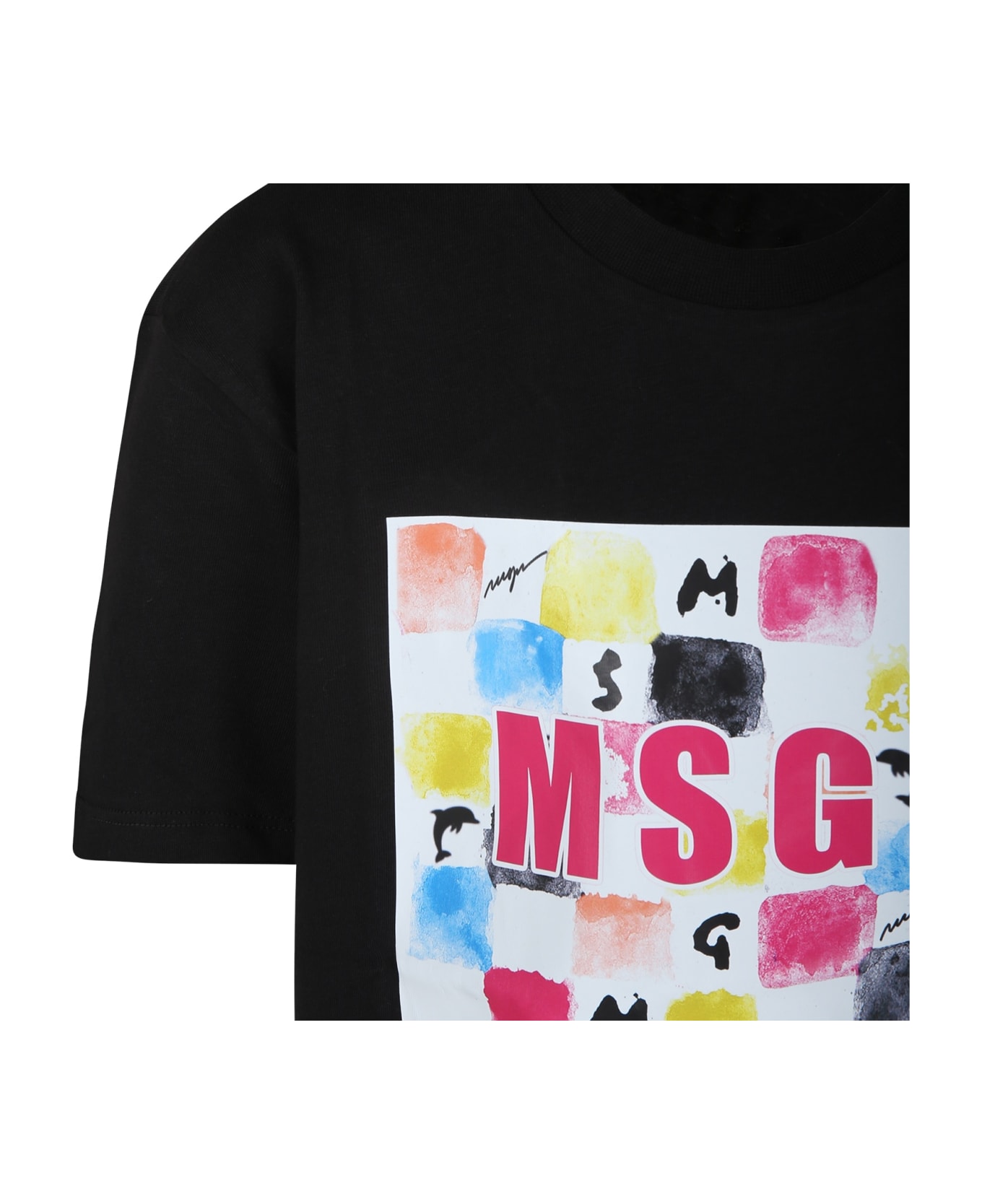 MSGM Black T-shirt For Girl With Logo And Graphic Print - Black Tシャツ＆ポロシャツ