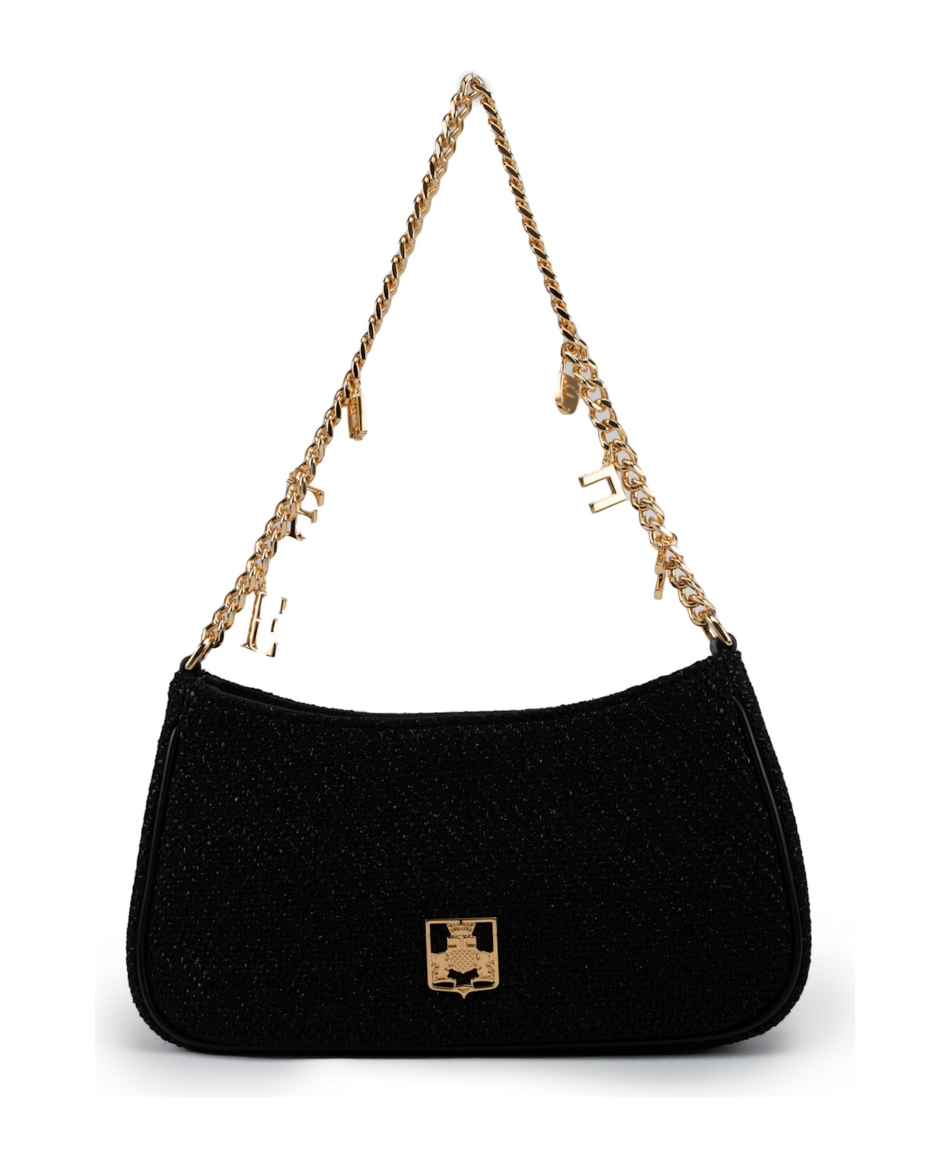 Elisabetta Franchi Hobo Bag In Fabric With Charms - Nero