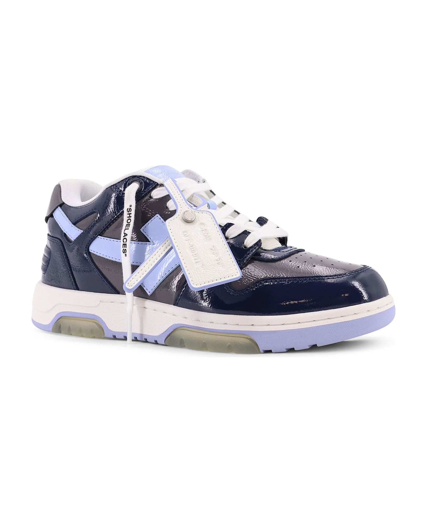 Off-White Ooo Patent Lea Low-top Patent Leather Sneakers - GREY MELANGE - LIGHT BLUE
