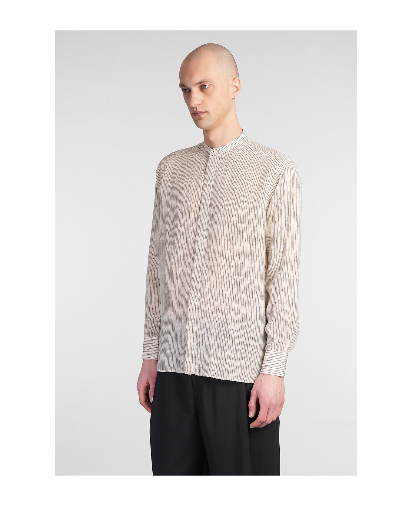 Laneus Shirt In Beige Silk - beige