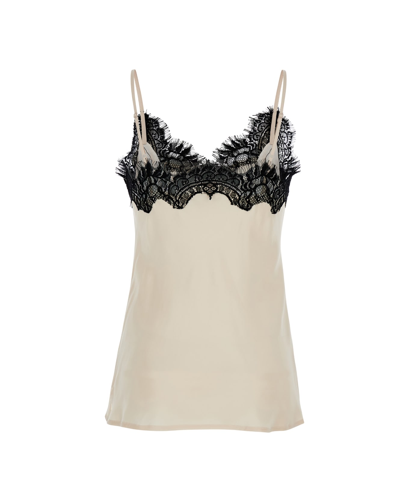 Gold Hawk 'coco' Pearl White Camie Top With Black Lace Trim In Silk Woman - Beige