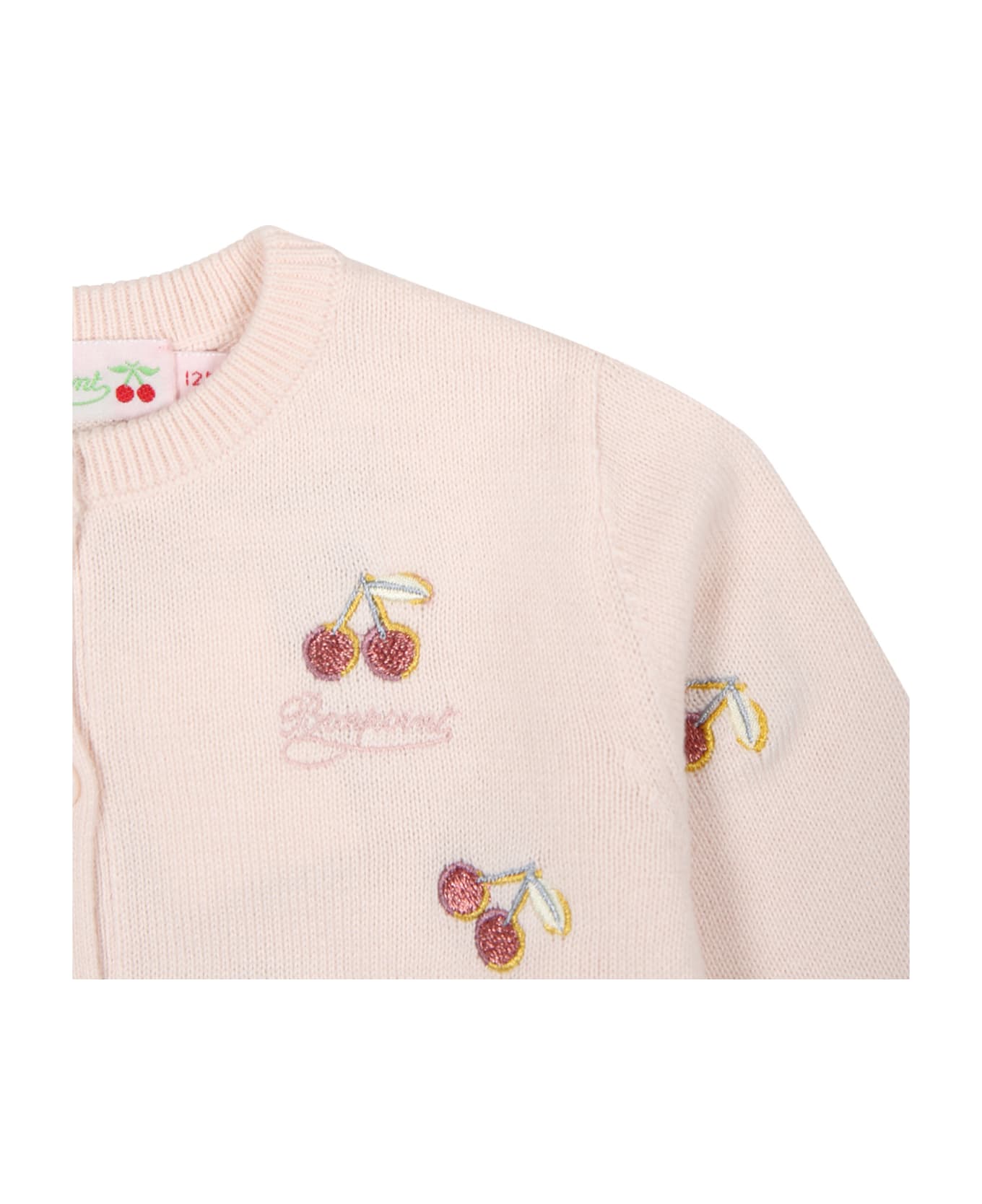Bonpoint Pink Cardigan For Baby Girl With Cherries - Pink ニットウェア＆スウェットシャツ