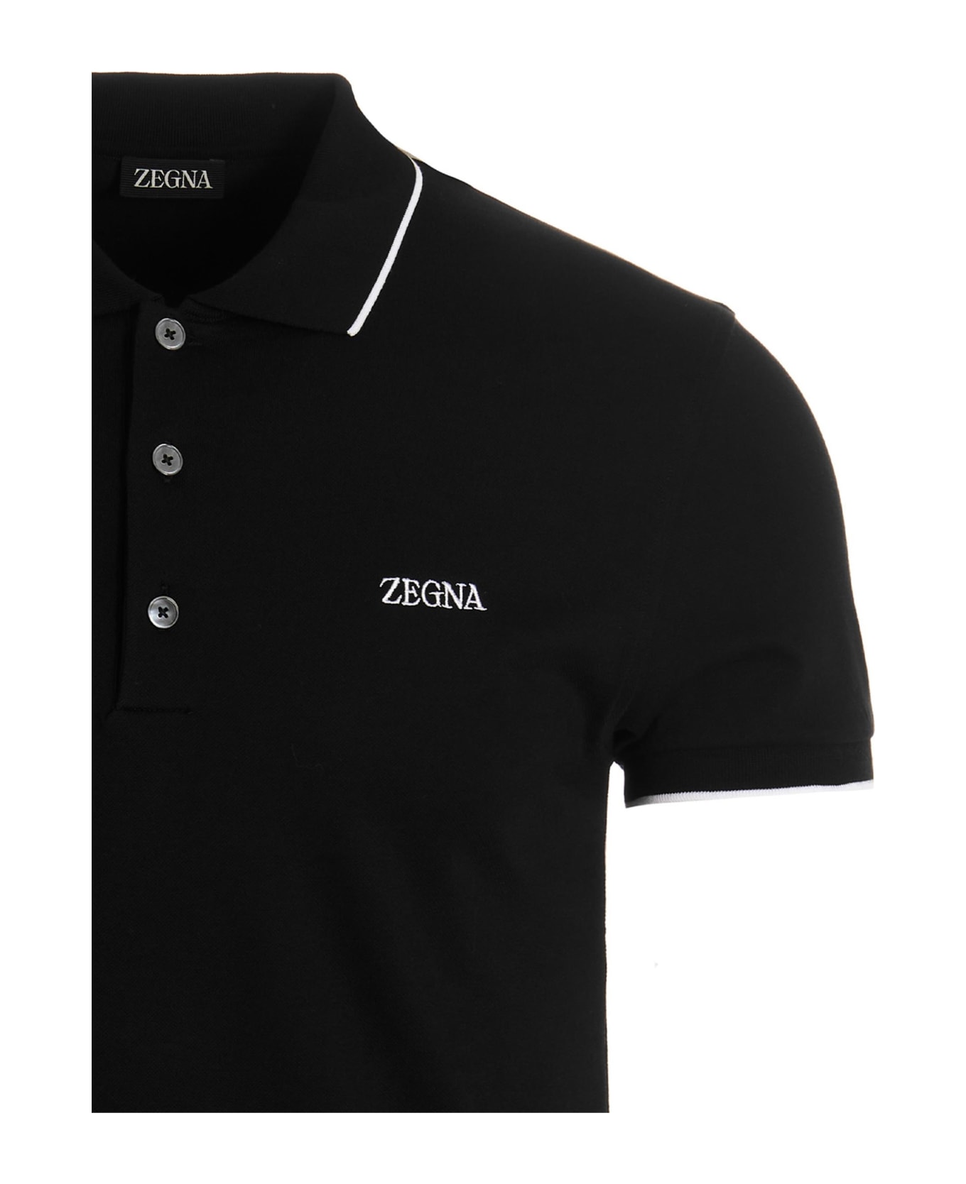 Zegna Embroidered Logo Polo Shirt - Black   ポロシャツ